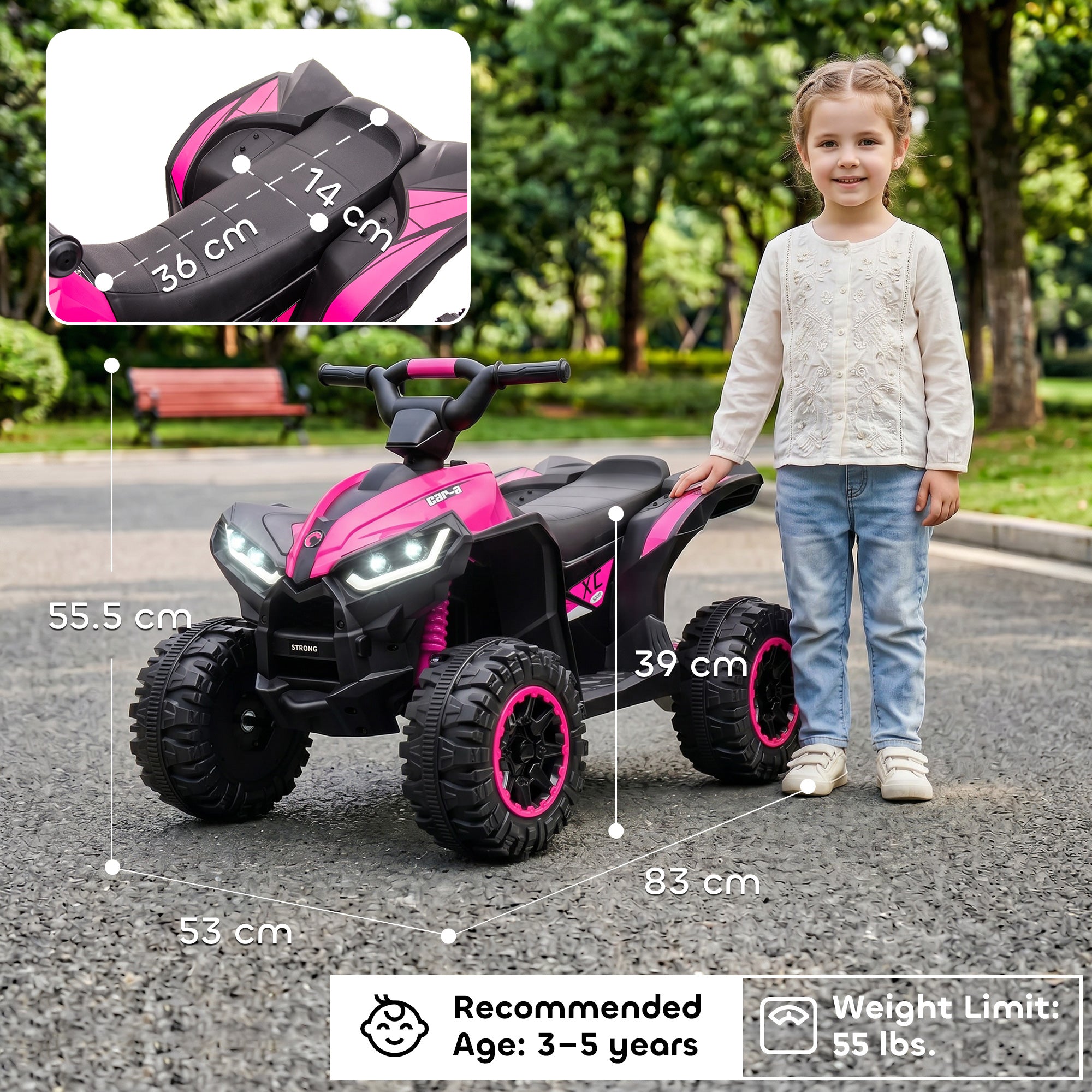 HOMCOM 12V Kids Electric Quad Bike - Pink