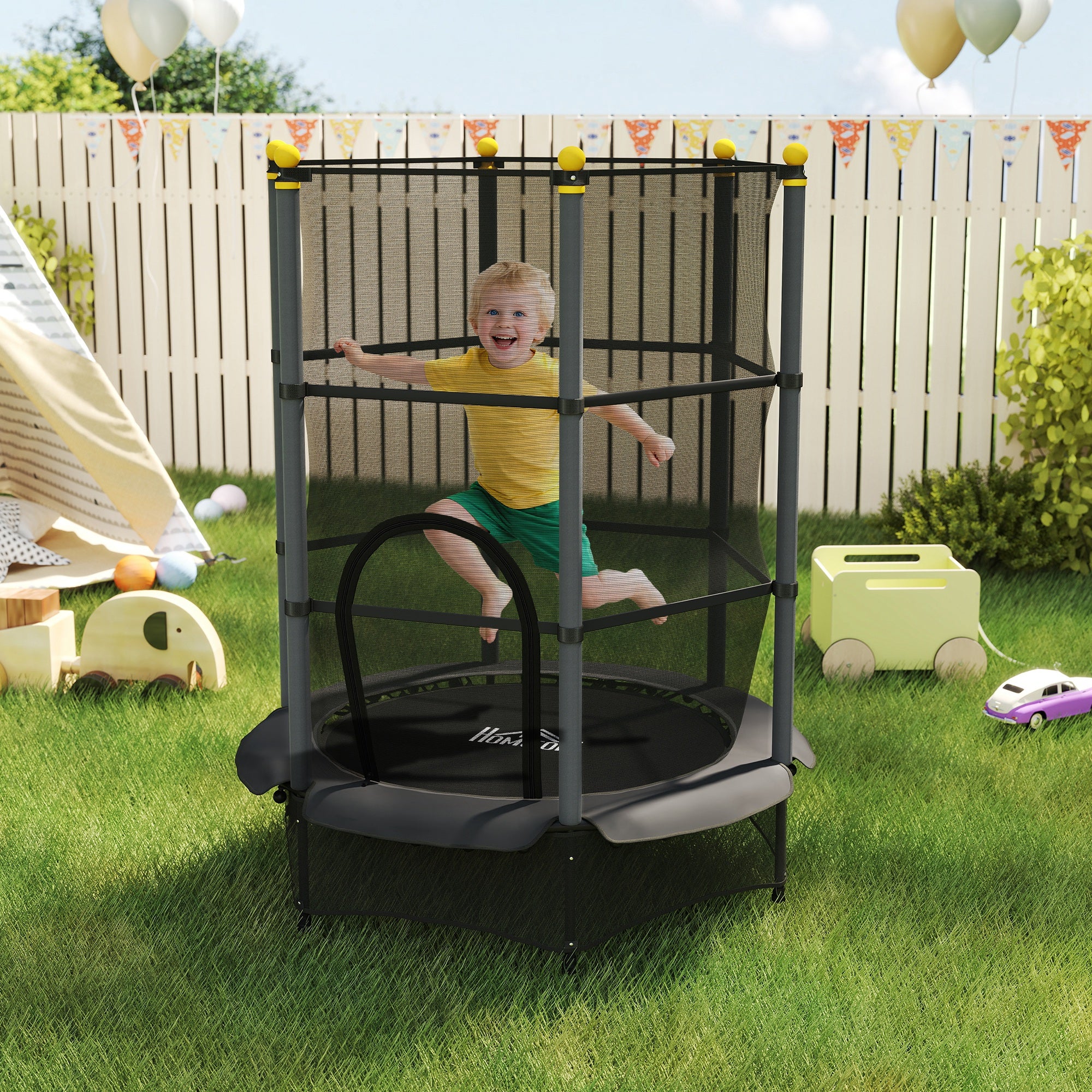 HOMCOM 4.6FT/55" Kids Trampoline with Enclosure Net, Outdoor Indoor Use, for Ages 3-10 Years 2