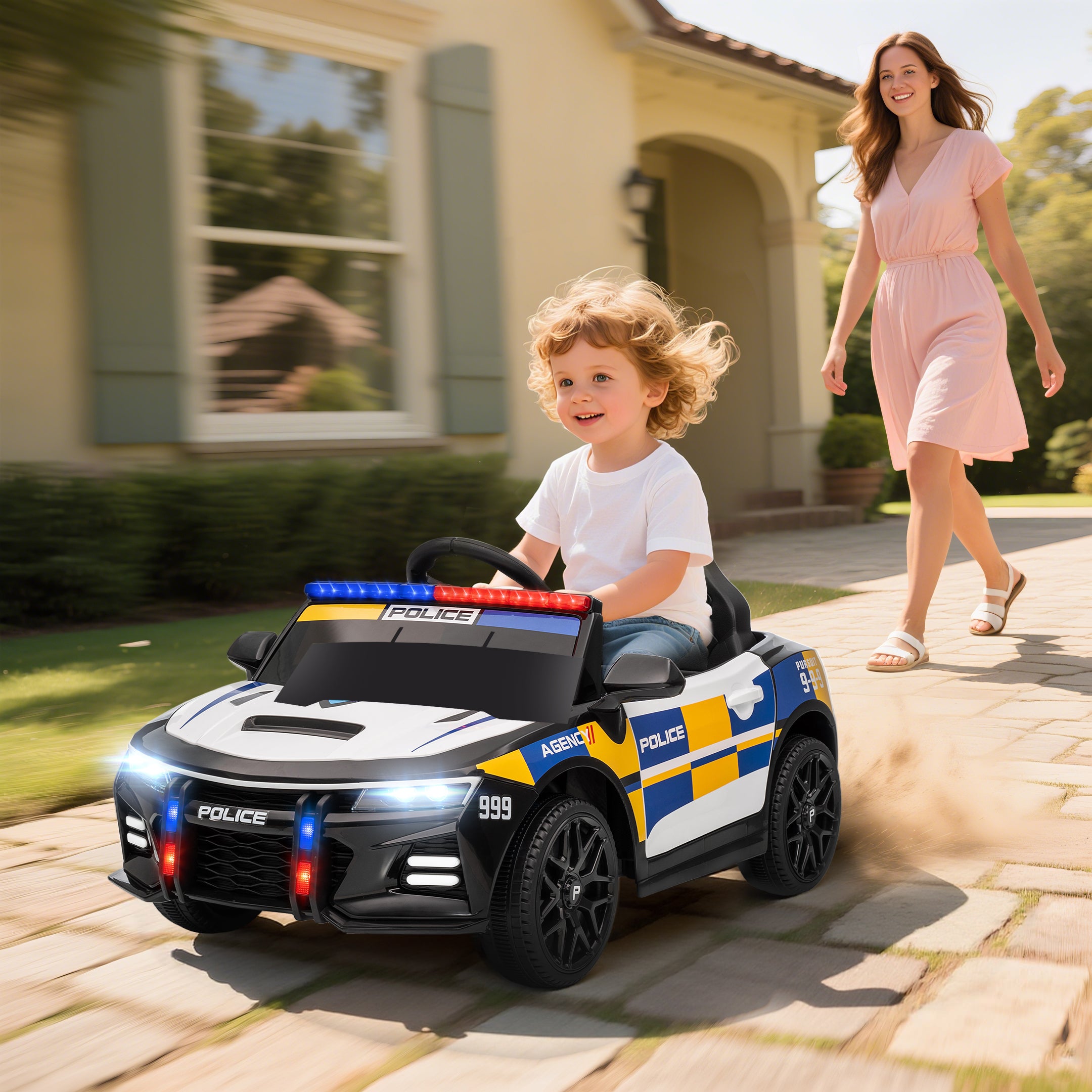 AIYAPLAY Kids Electric Police Car with Remote