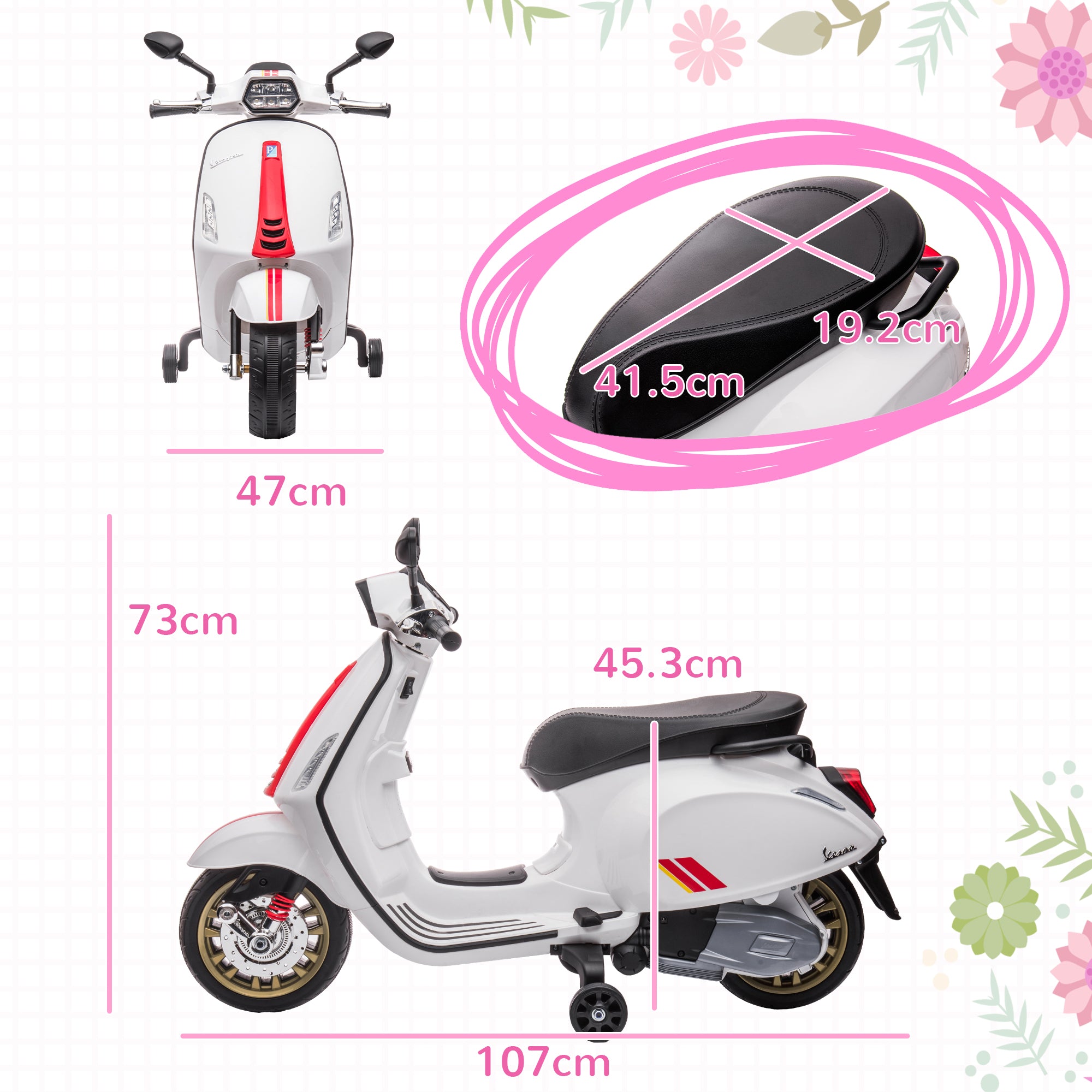 AIYAPLAY Vespa 12V Kids Electric Motorbike - White