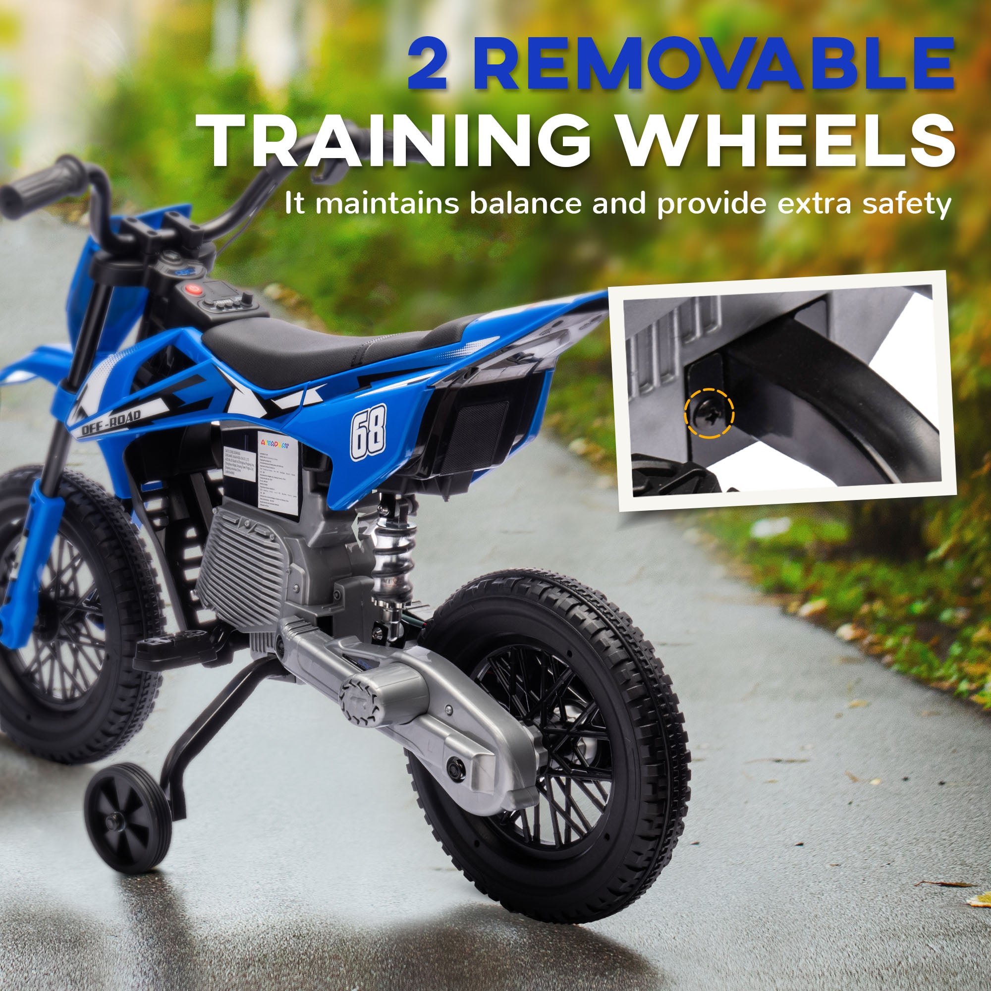 AIYAPLAY 12V Kids Electric Motorbike with Training Wheels