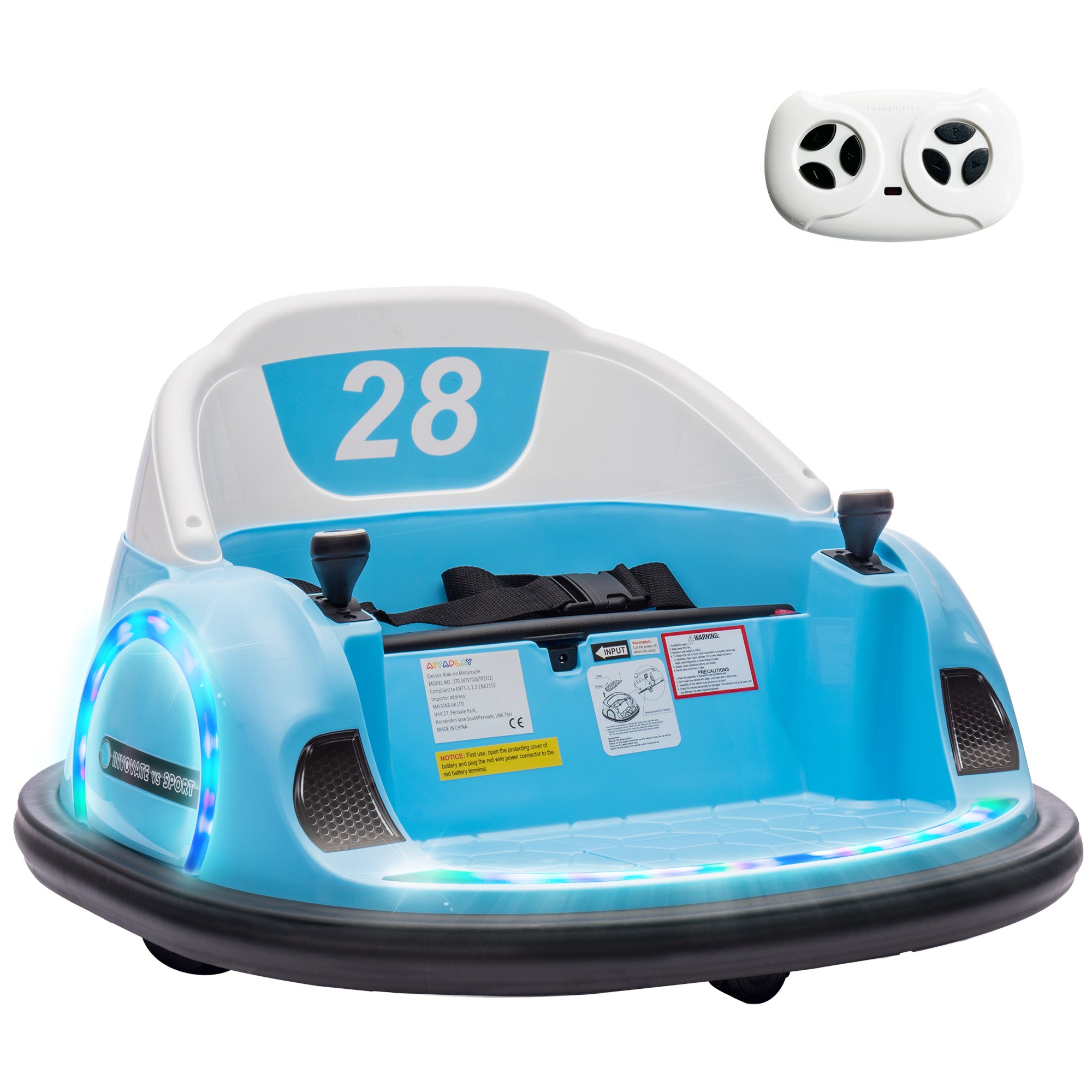 AIYAPLAY 12V Kids Bumper Car with Remote Control - Light Blue