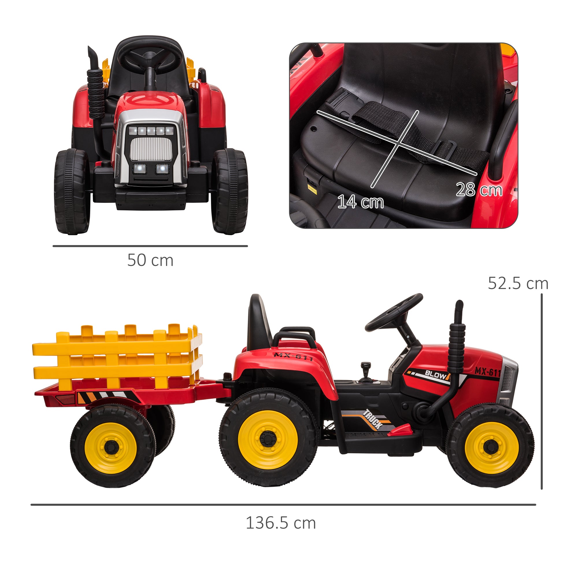 HOMCOM Kids Electric Ride-On Tractor with Trailer