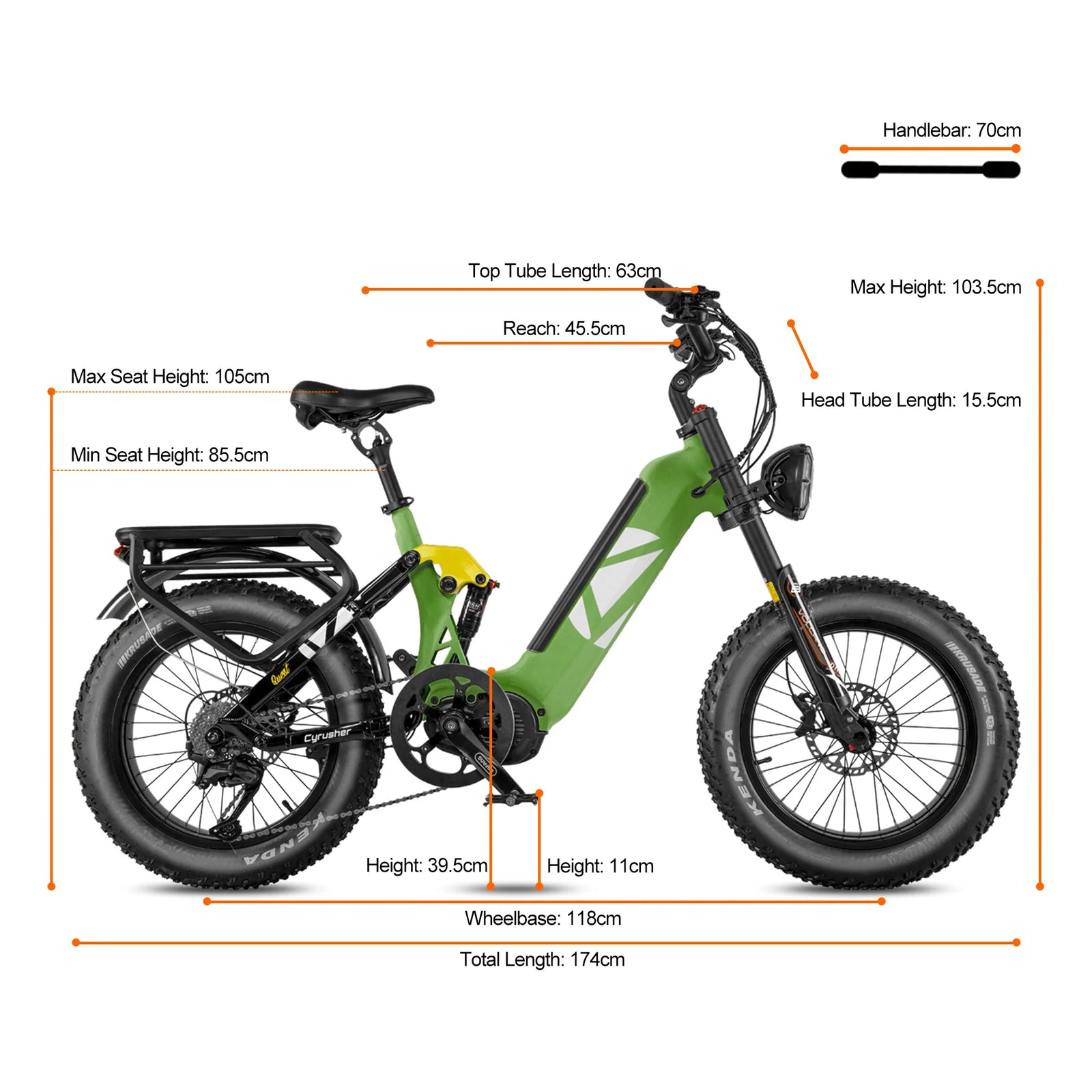 Cyrusher Quest Electric Bike dimensions