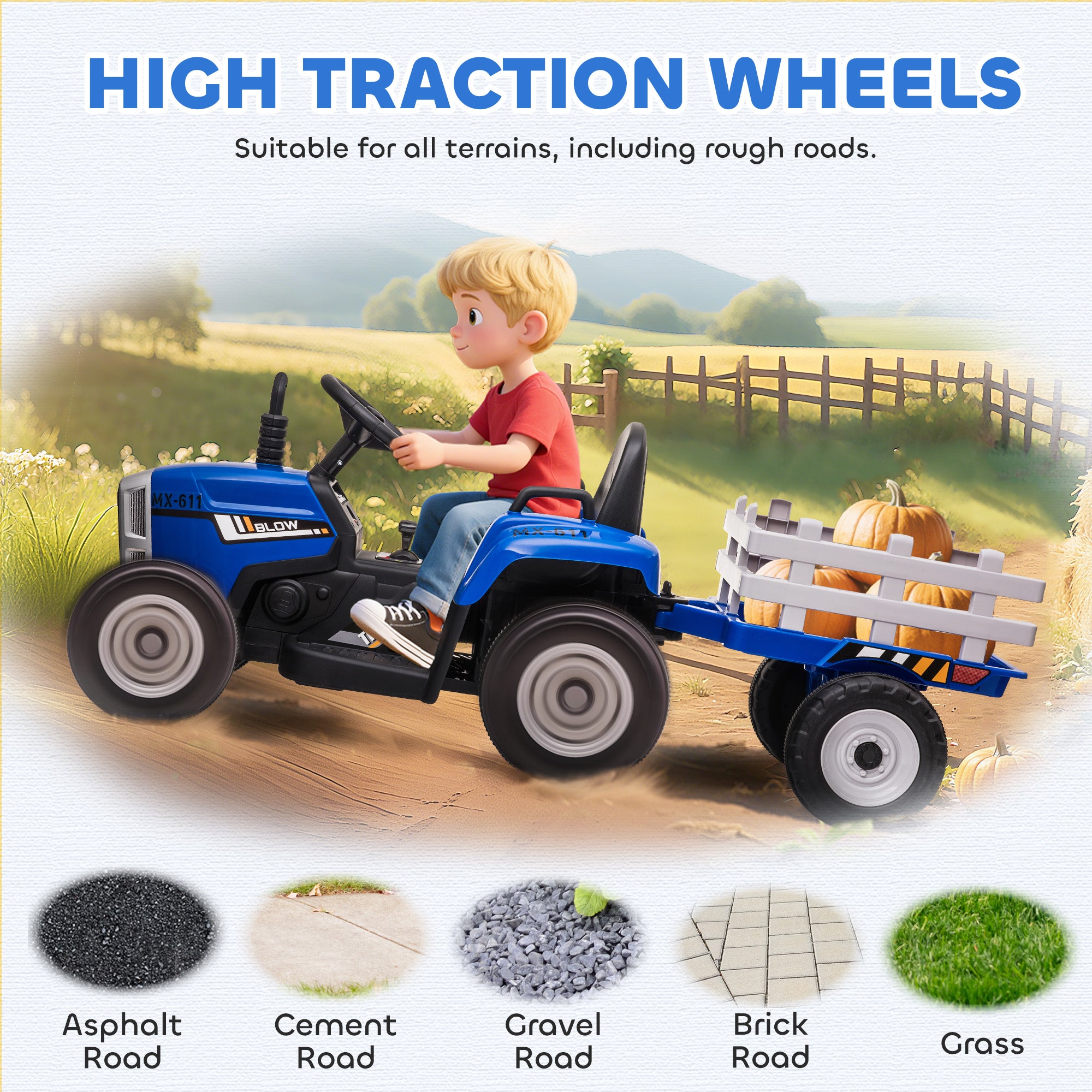 HOMCOM Kids Electric Ride-On Tractor with Trailer