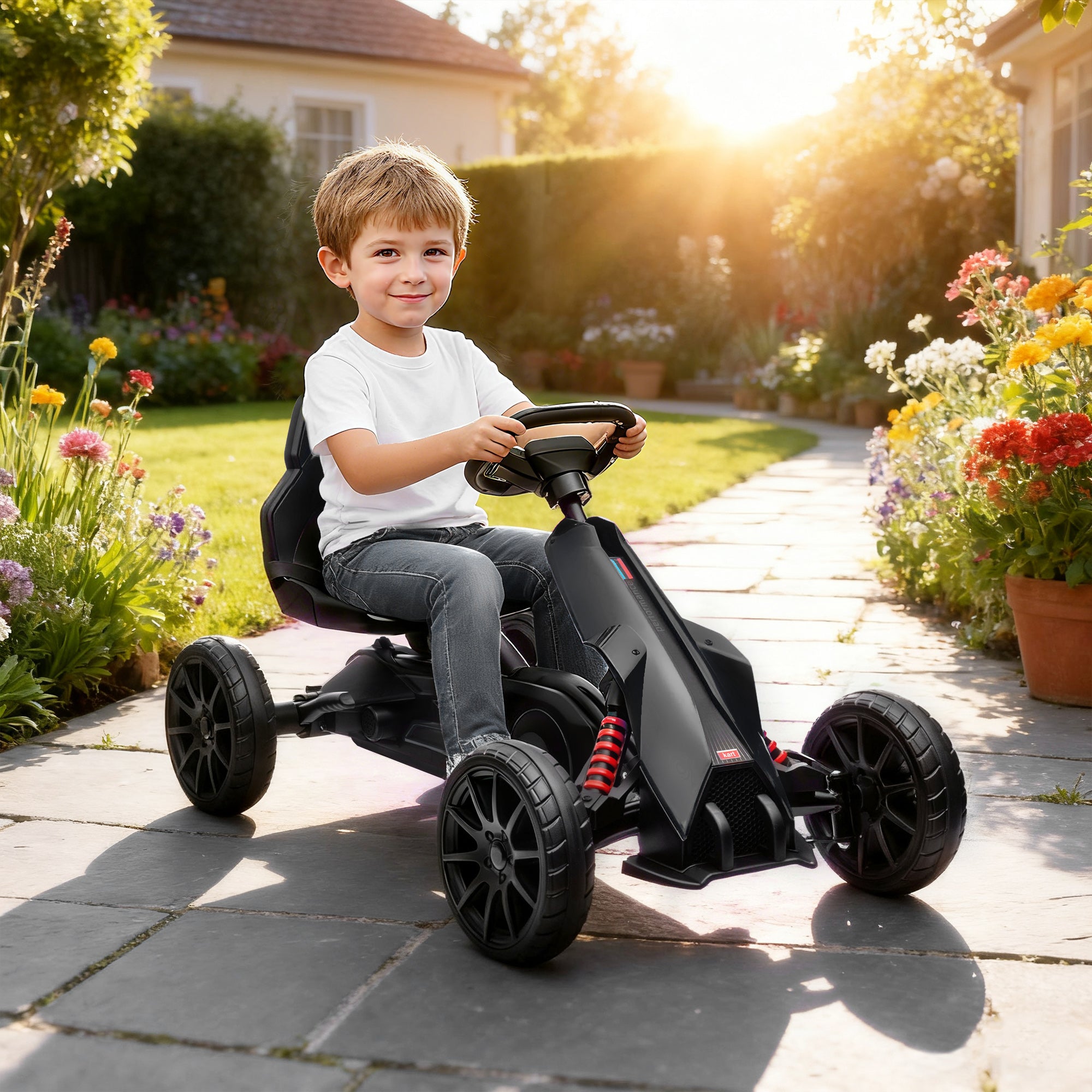 HOMCOM Kids Go Kart Adjustable Seat Handbrake
