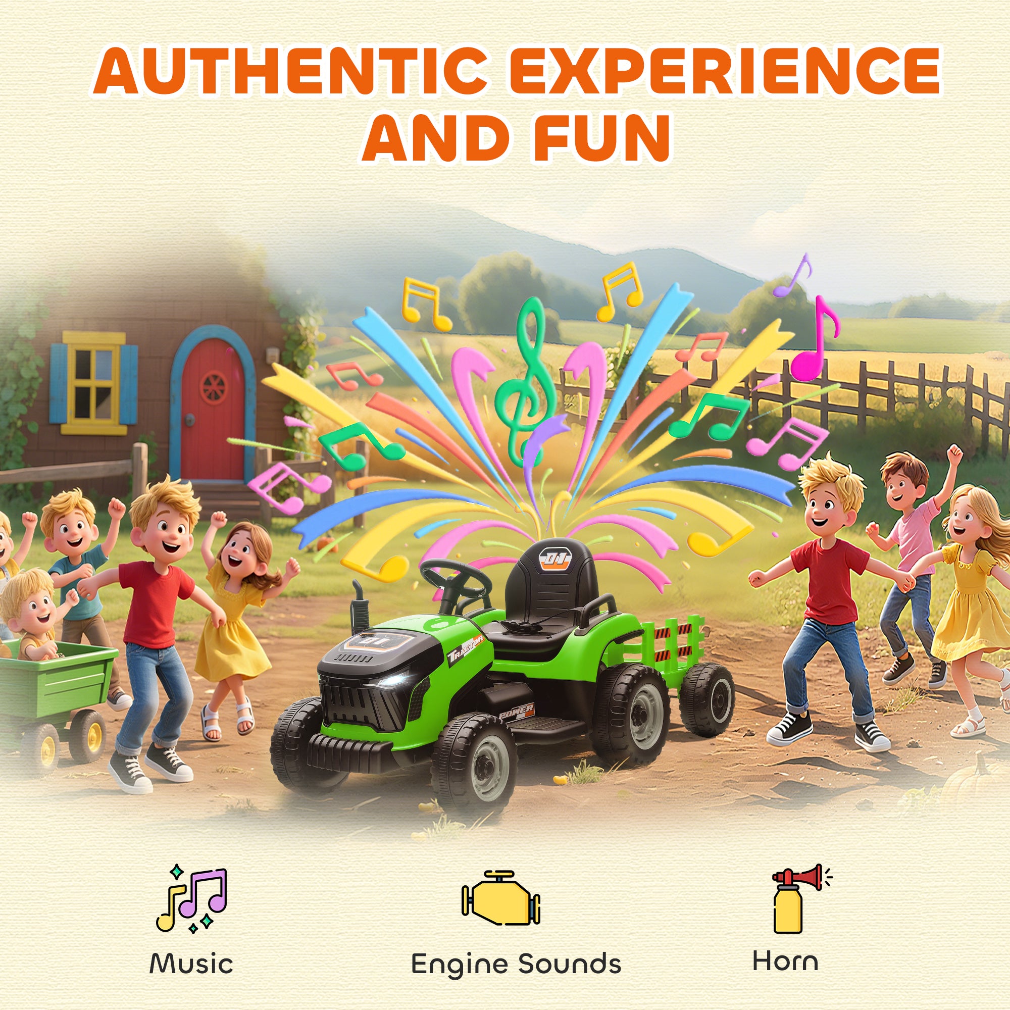 AIYAPLAY 12V Kids Ride-On Tractor with Trailer