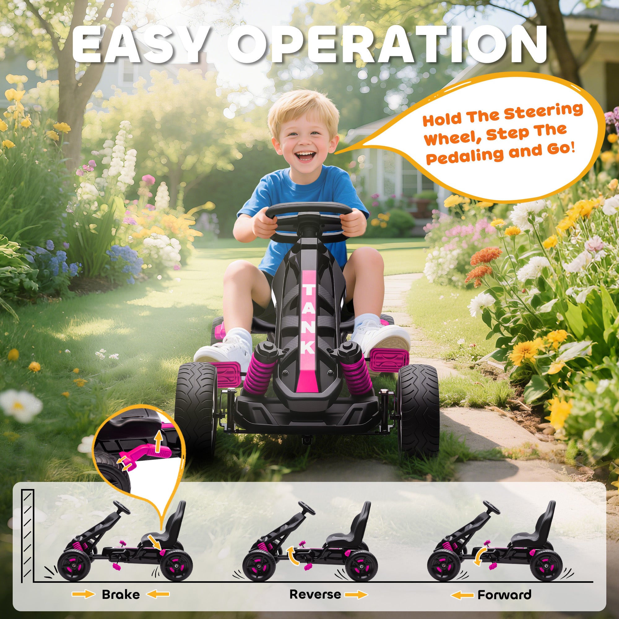 AIYAPLAY Kids Pedal Go Kart with Brake EVA Wheels