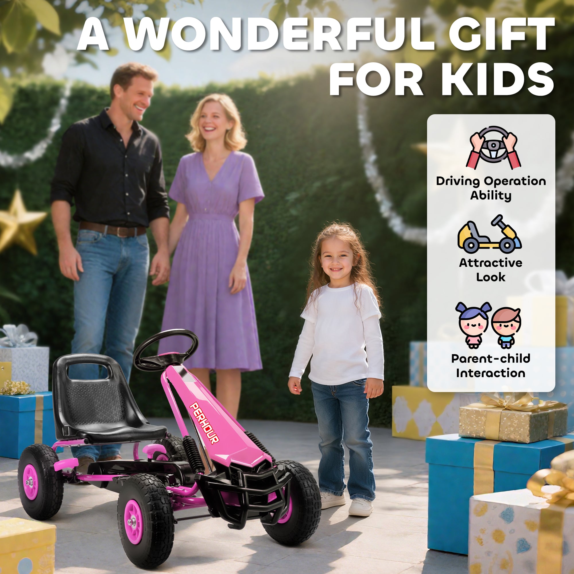 AIYAPLAY Kids Pedal Go Kart Adjustable Seat EVA Tyres