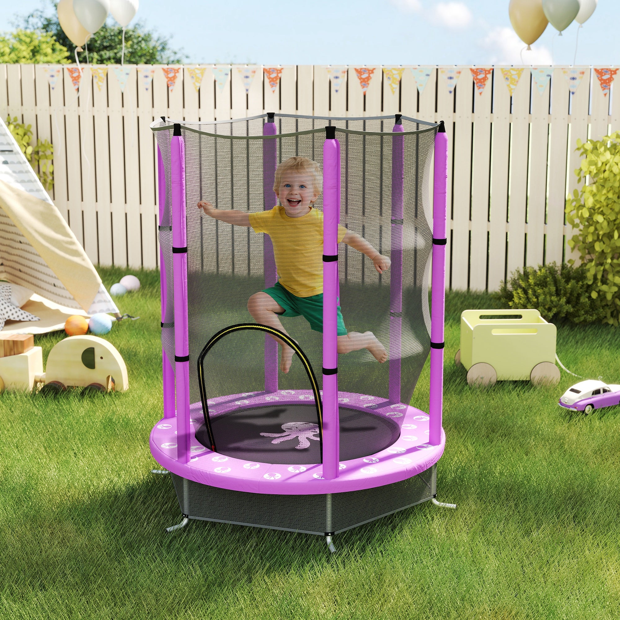 AIYAPLAY 4.6ft Toddler Trampoline w/ Safety Enclosure Net, for Indoor Outdoor Use, Ages 3-6 Years 2