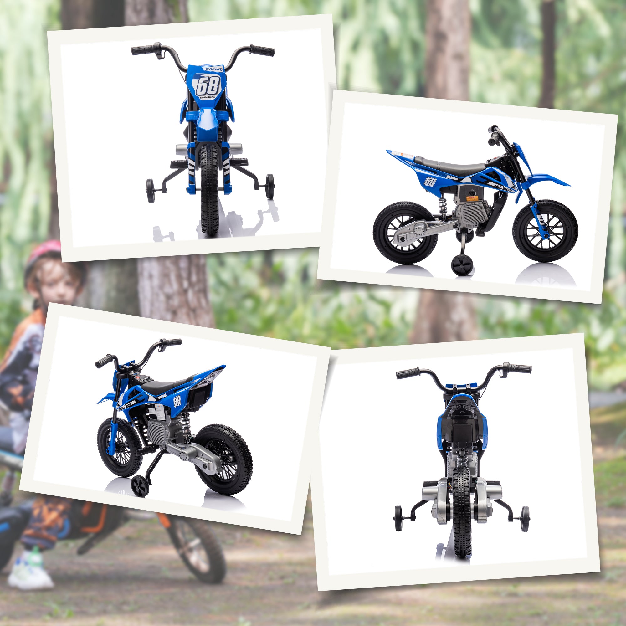 AIYAPLAY 12V Kids Electric Motorbike with Training Wheels