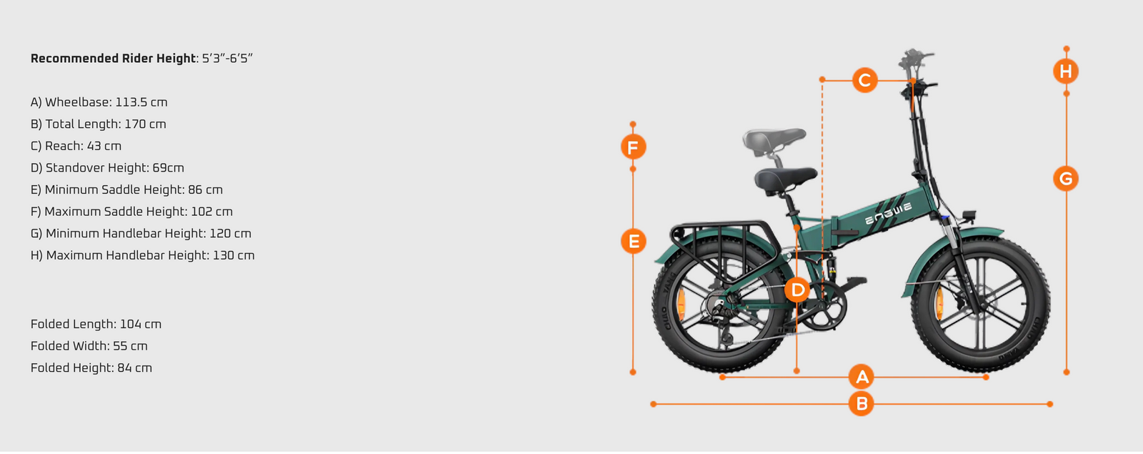 Engwe Engine Pro 2.0 Folding Electric Bike dimensions