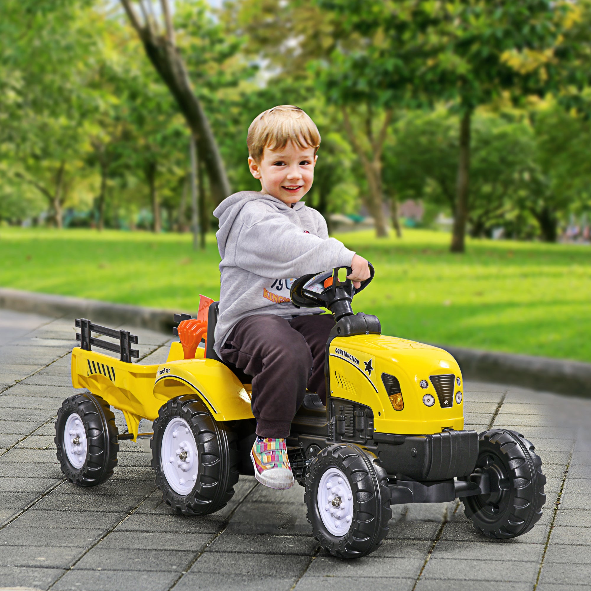 HOMCOM Pedal Go Kart Kids Tractor with Trailer & Tools