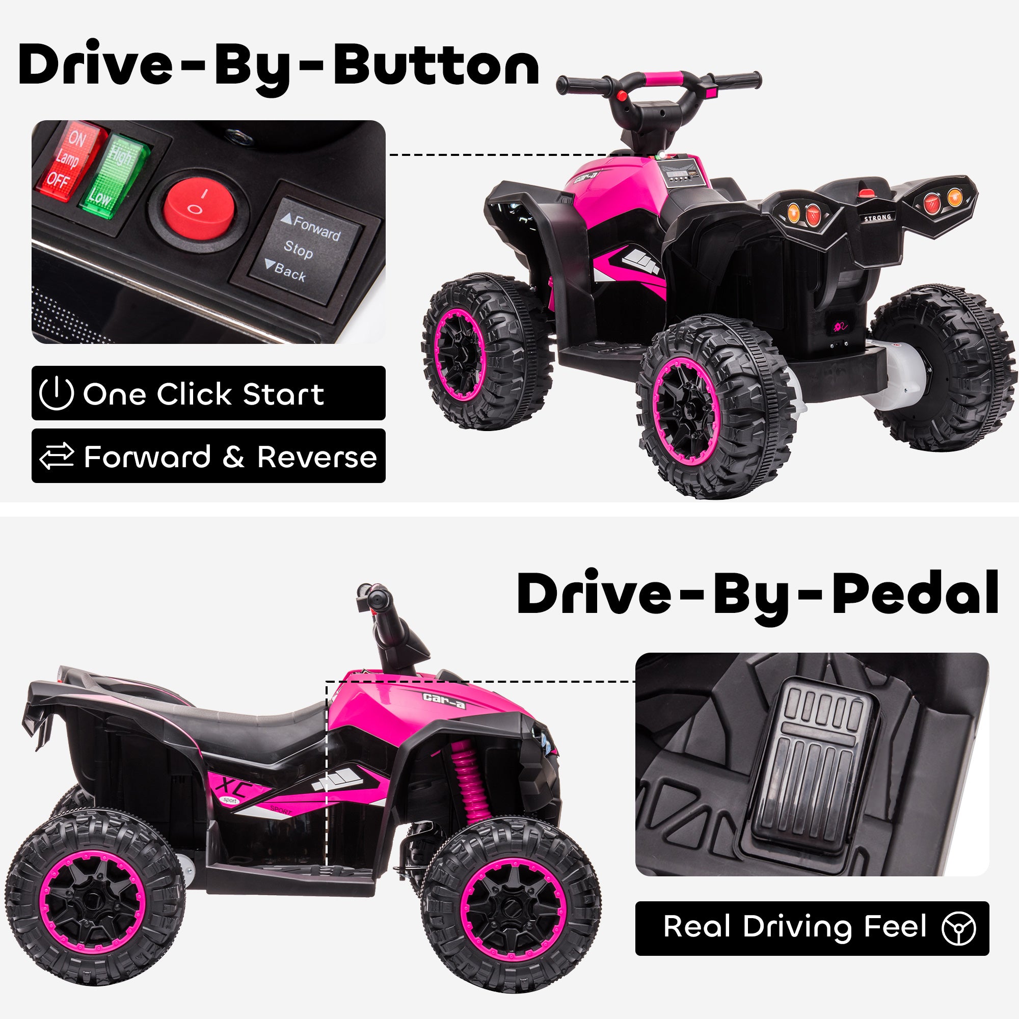HOMCOM 12V Kids Electric Quad Bike - Pink
