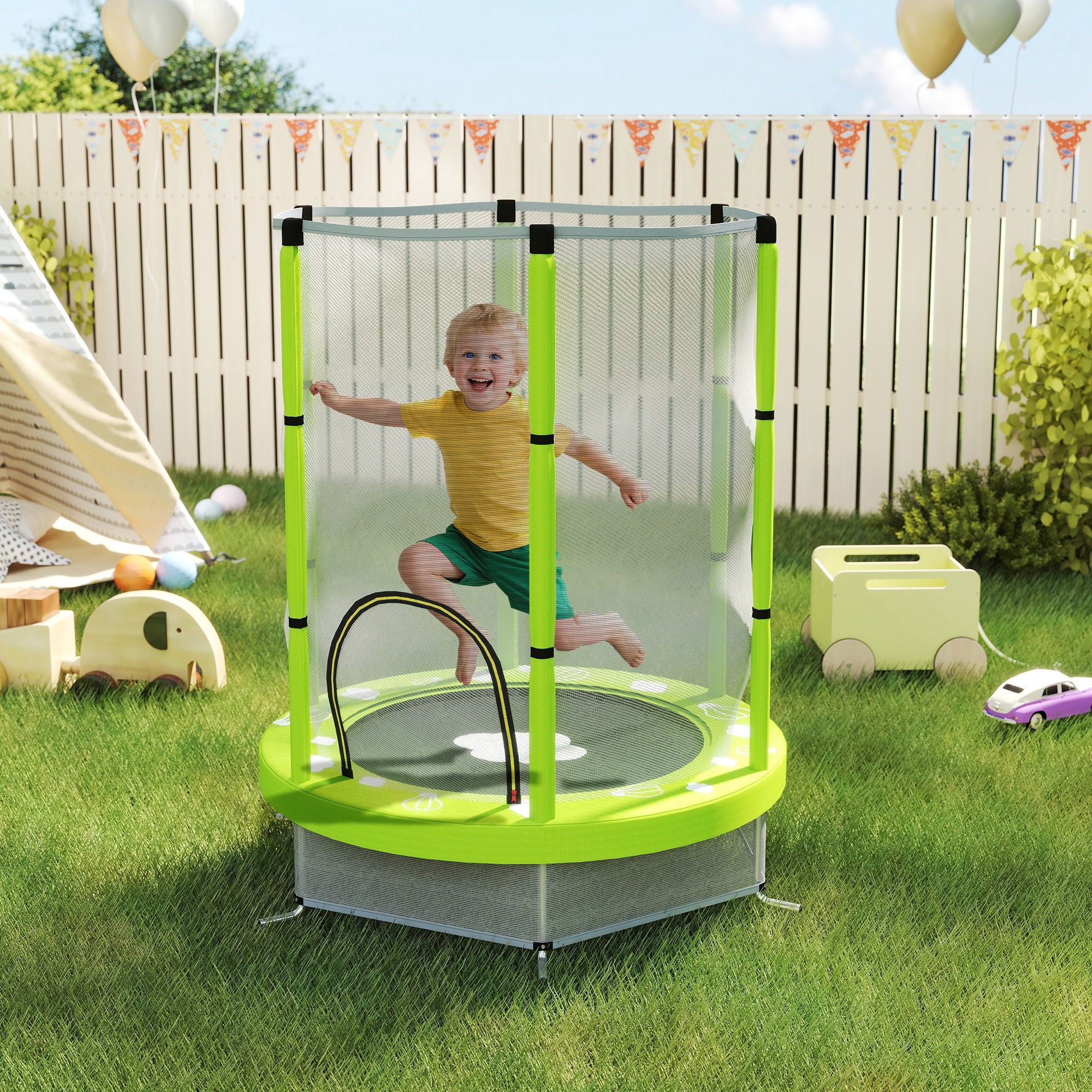 AIYAPLAY 4.6ft Toddler Trampoline w/ Safety Enclosure Net, for Indoor Outdoor Use, Ages 3-6 Years 5