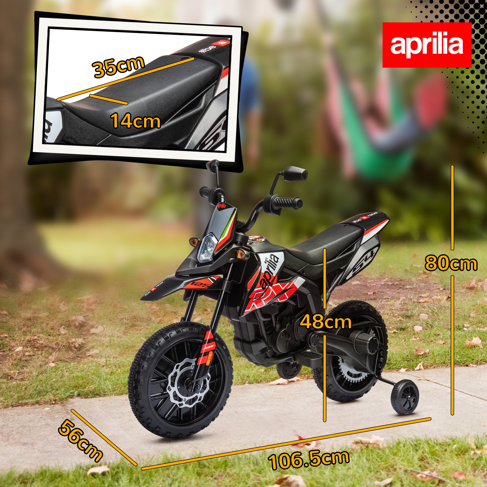 AIYAPLAY Aprilia 12V Kids Electric Motorbike - Red/Black