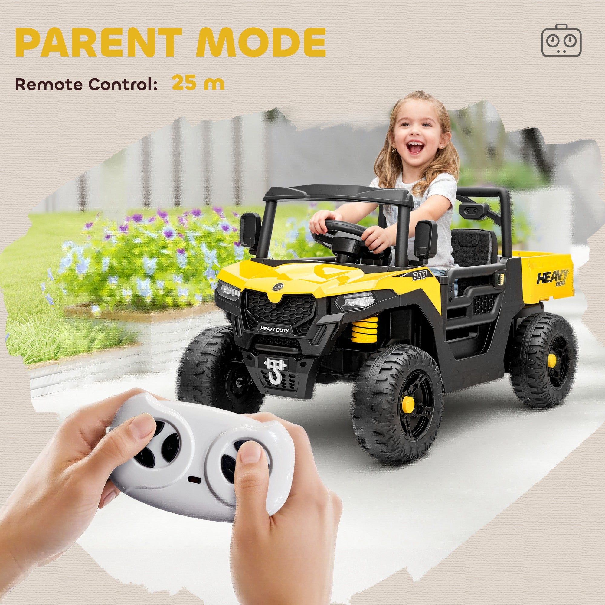 AIYAPLAY 12V Kids UTV Ride-On with Dump Bed