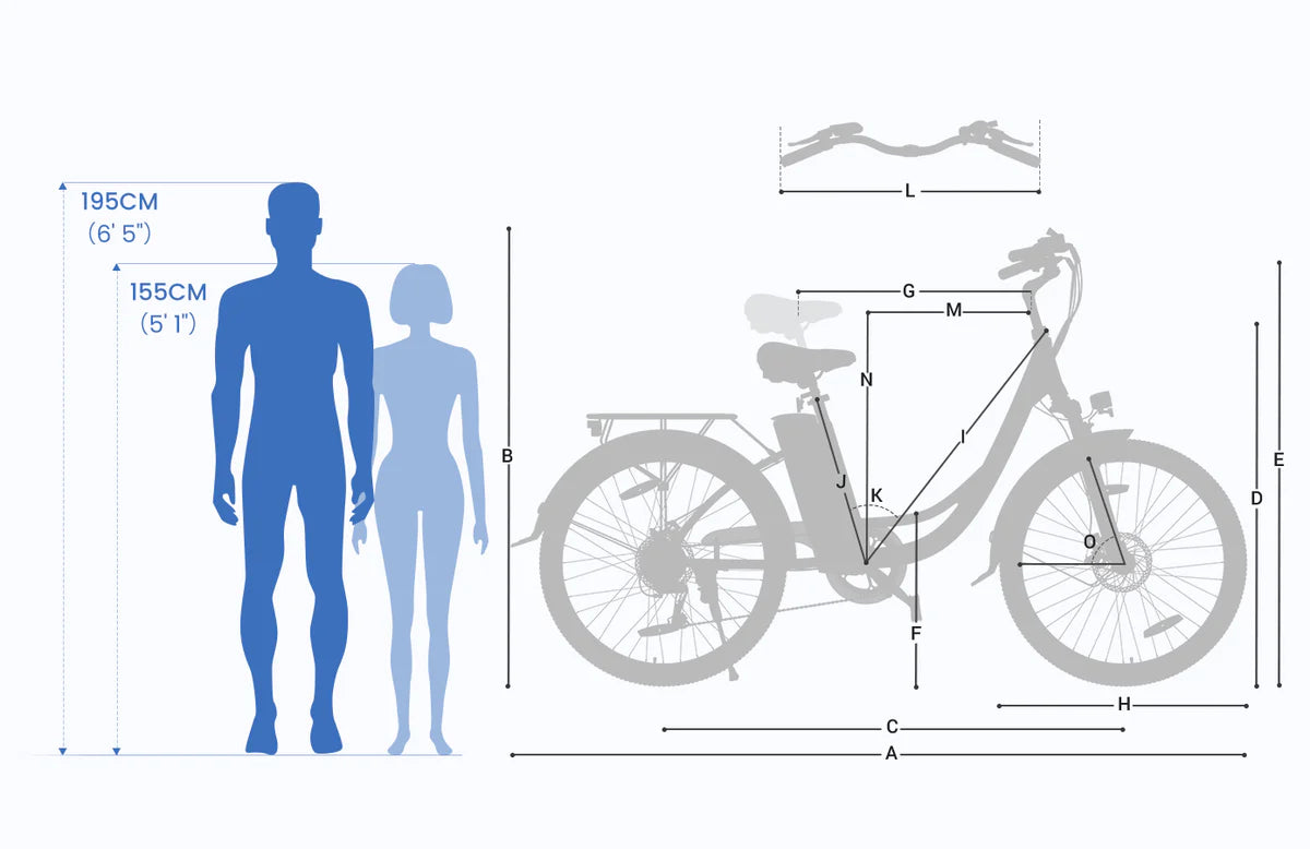 Touroll B1 Electric City Bike size and dimensions