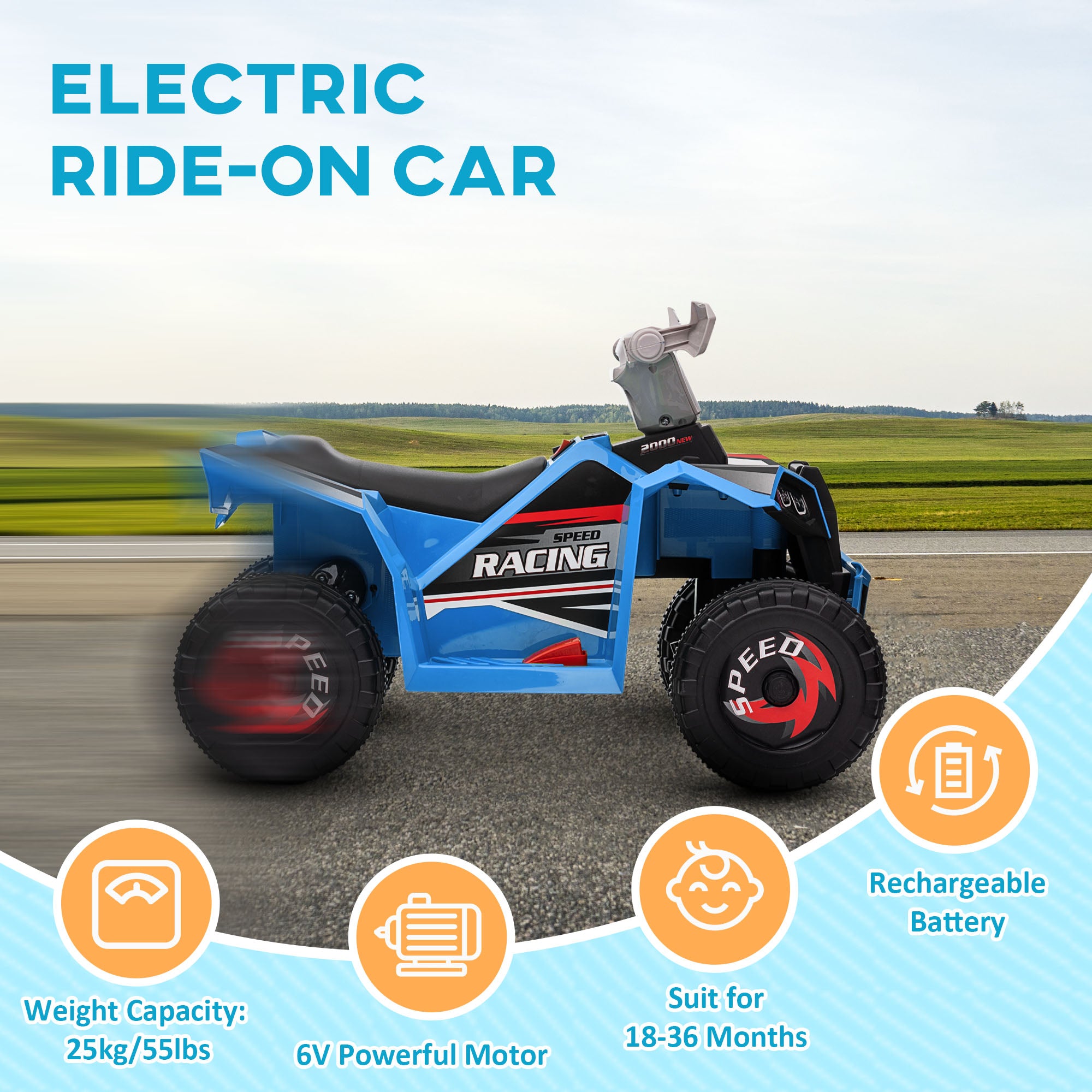 HOMCOM 6V Kids Electric Quad Bike - Blue