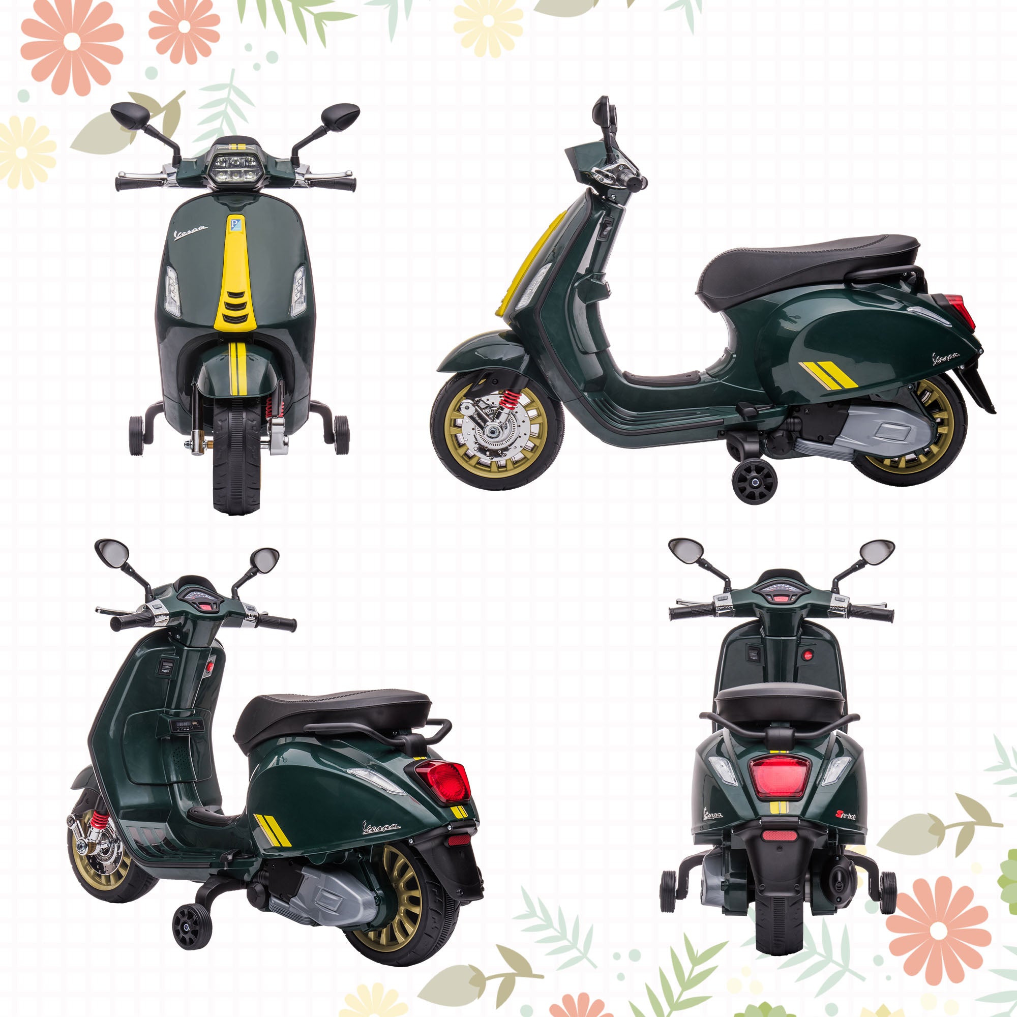 AIYAPLAY Vespa 12V Kids Electric Motorbike - Dark Grey