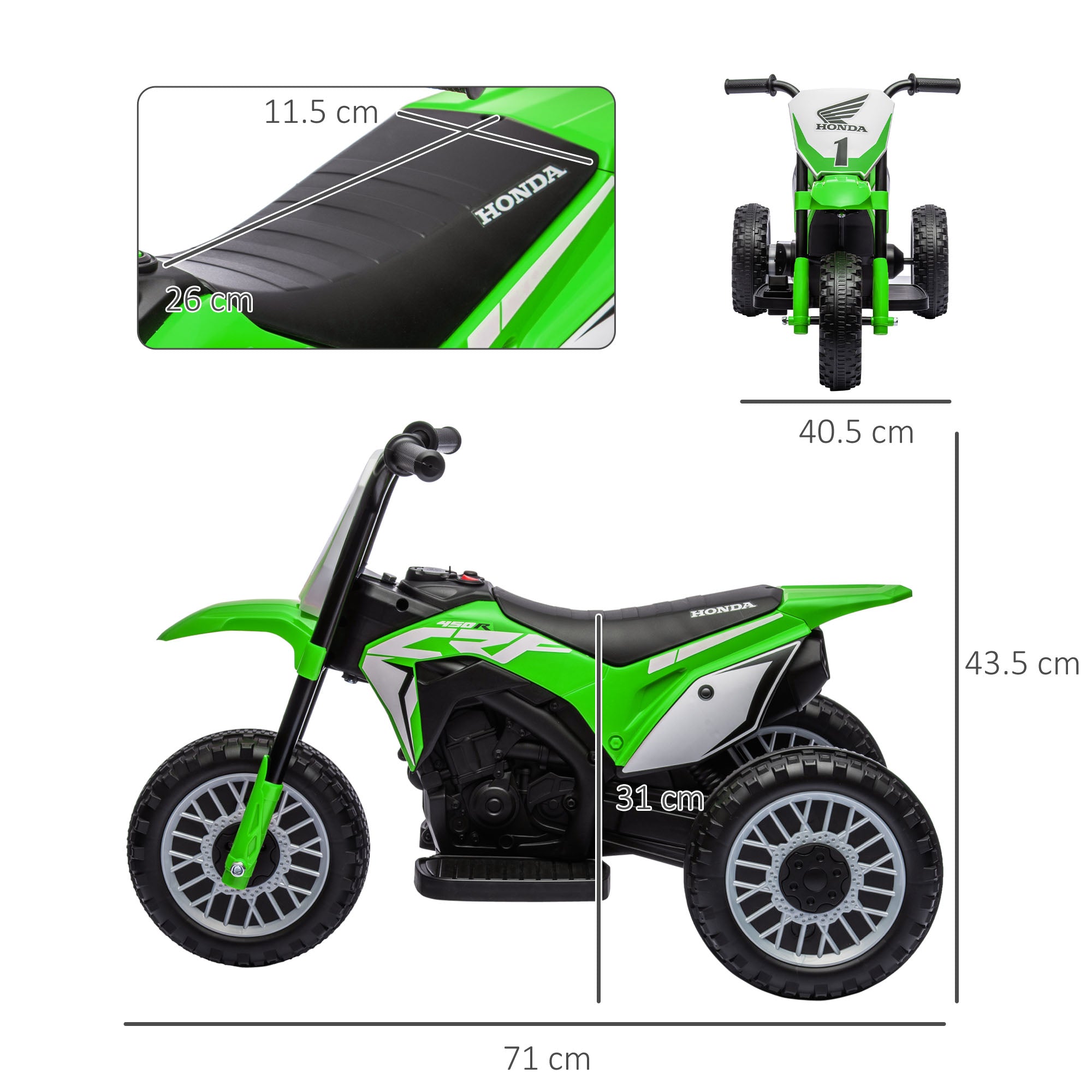 HOMCOM 6V Toddler Three-Wheel Motorbike - Green