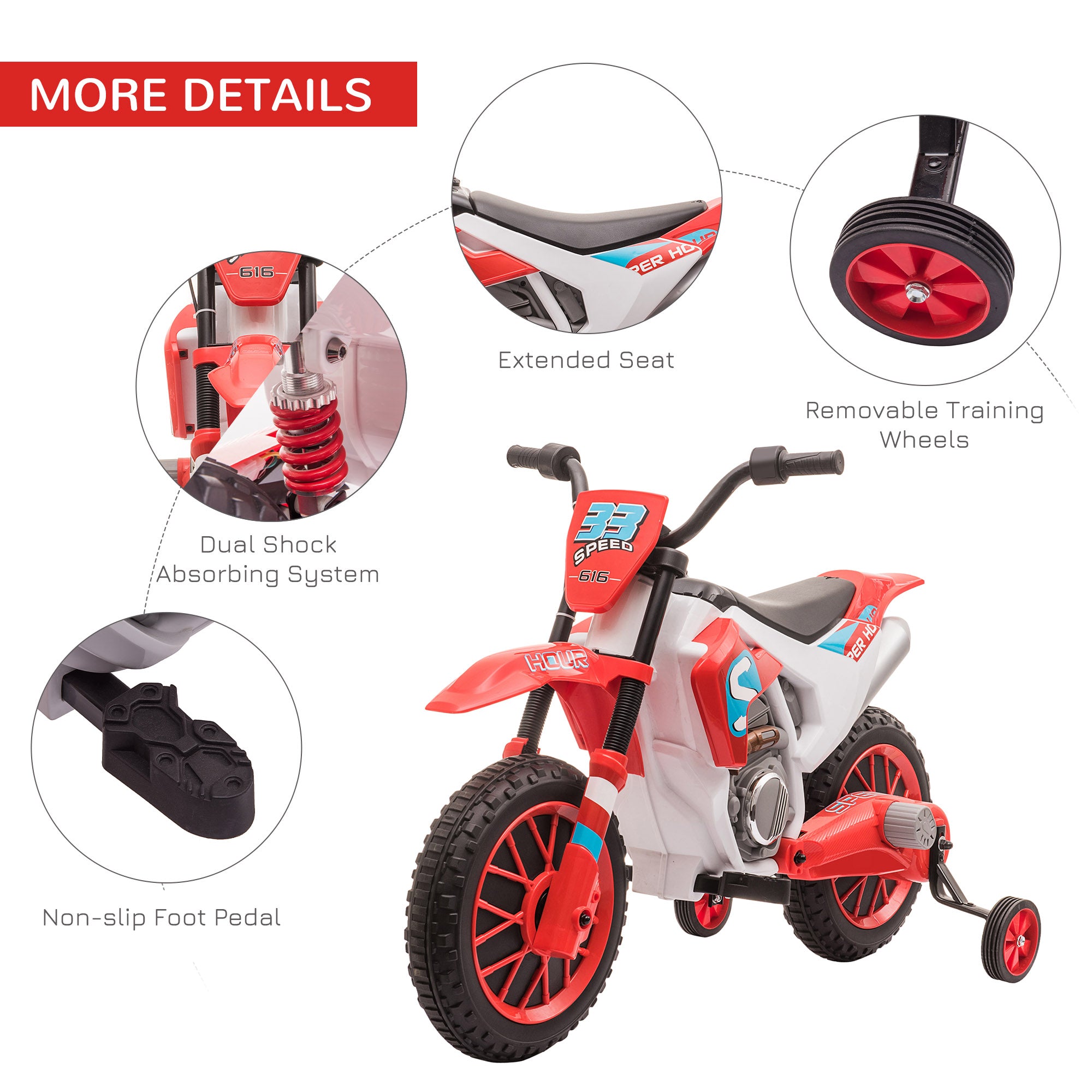 HOMCOM 12V Kids Electric Motorbike with Training Wheels