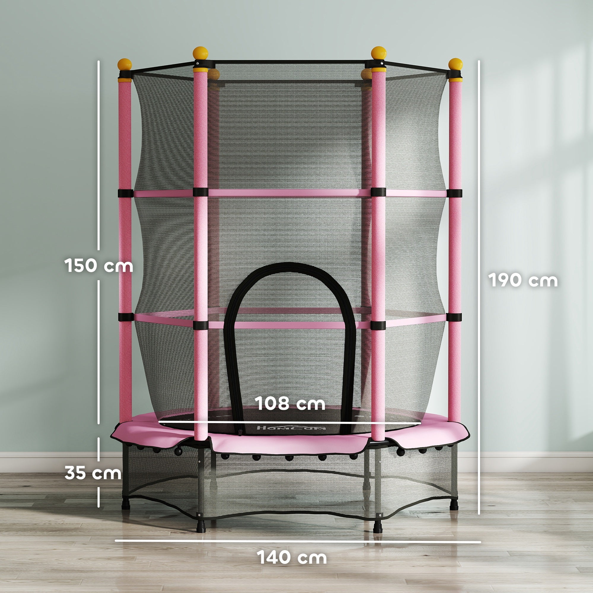 HOMCOM 4.6FT/55" Kids Trampoline with Enclosure Net, Outdoor Indoor Use, for Ages 3-10 Years 6