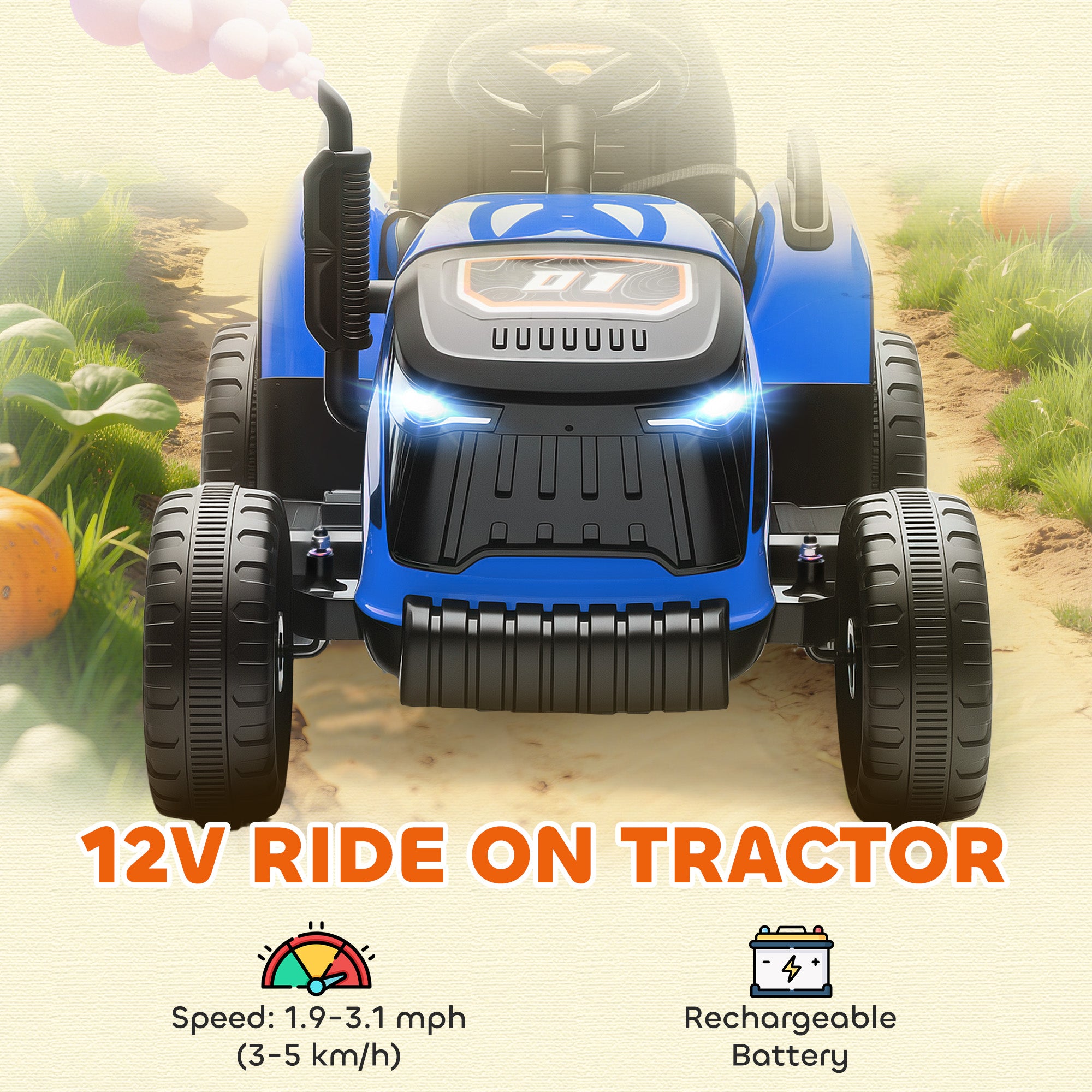 AIYAPLAY 12V Kids Ride-On Tractor with Trailer