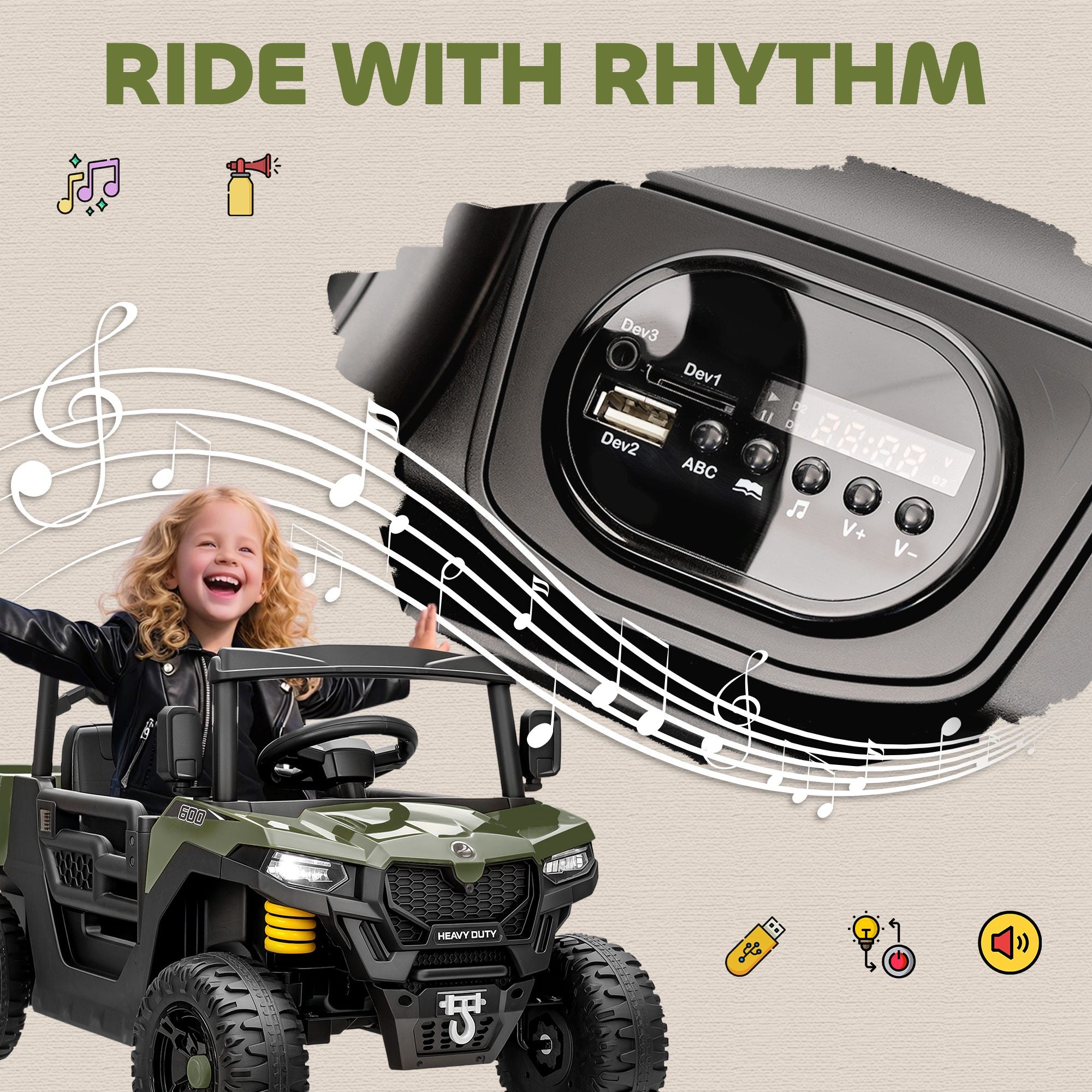 AIYAPLAY 12V Kids UTV Ride-On with Dump Bed