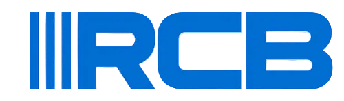 Blue logo with three vertical lines followed by the bold blue letters “RCB” on a white background.
