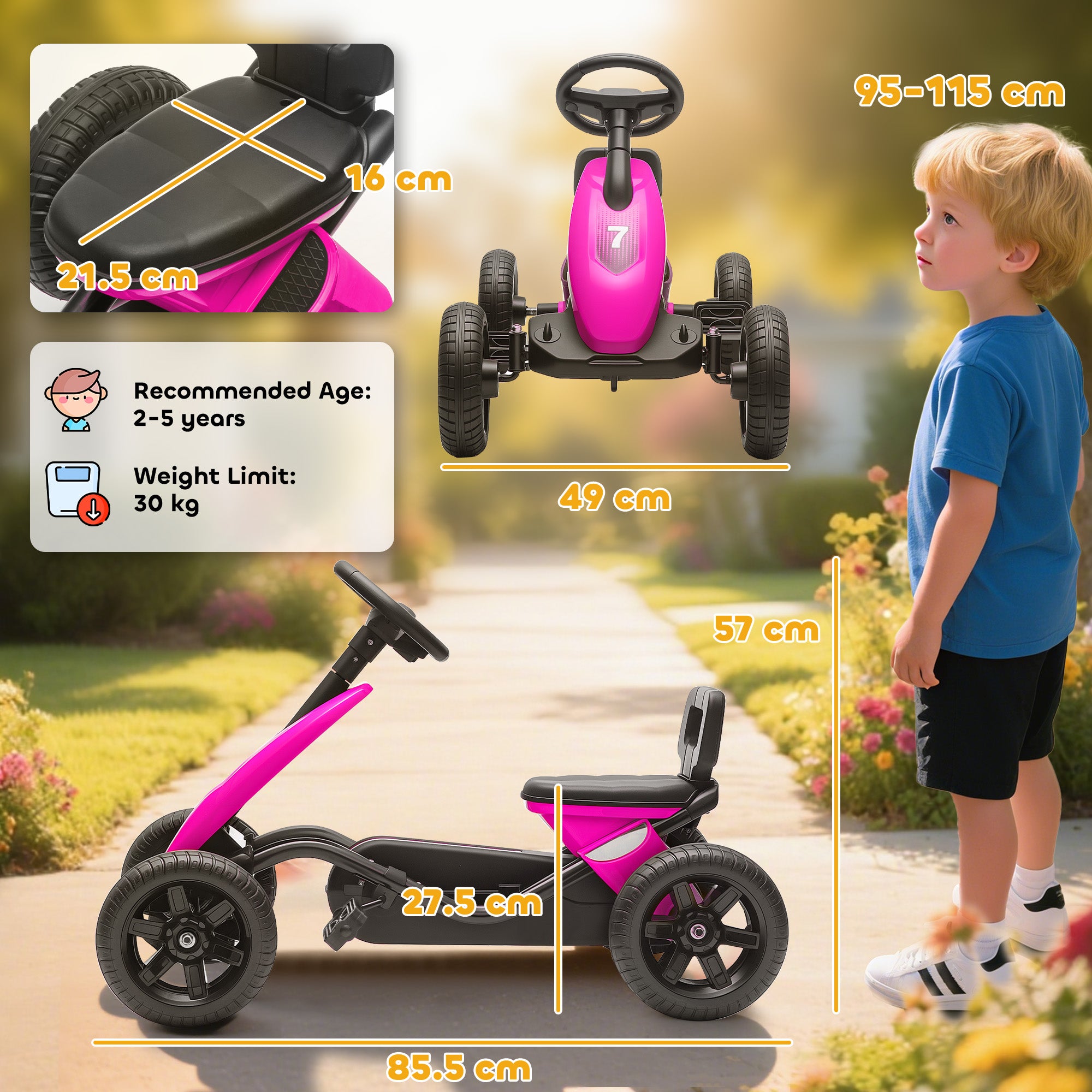 AIYAPLAY Kids Pedal Go Kart Metal Frame EVA Wheels