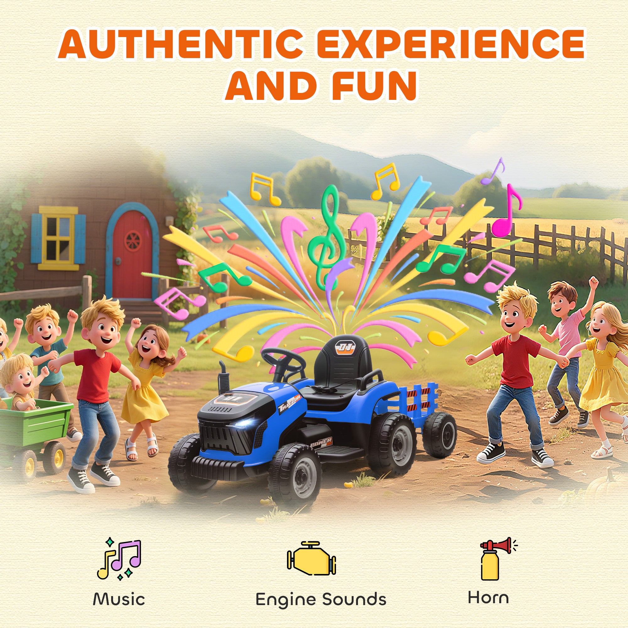 AIYAPLAY 12V Kids Ride-On Tractor with Trailer