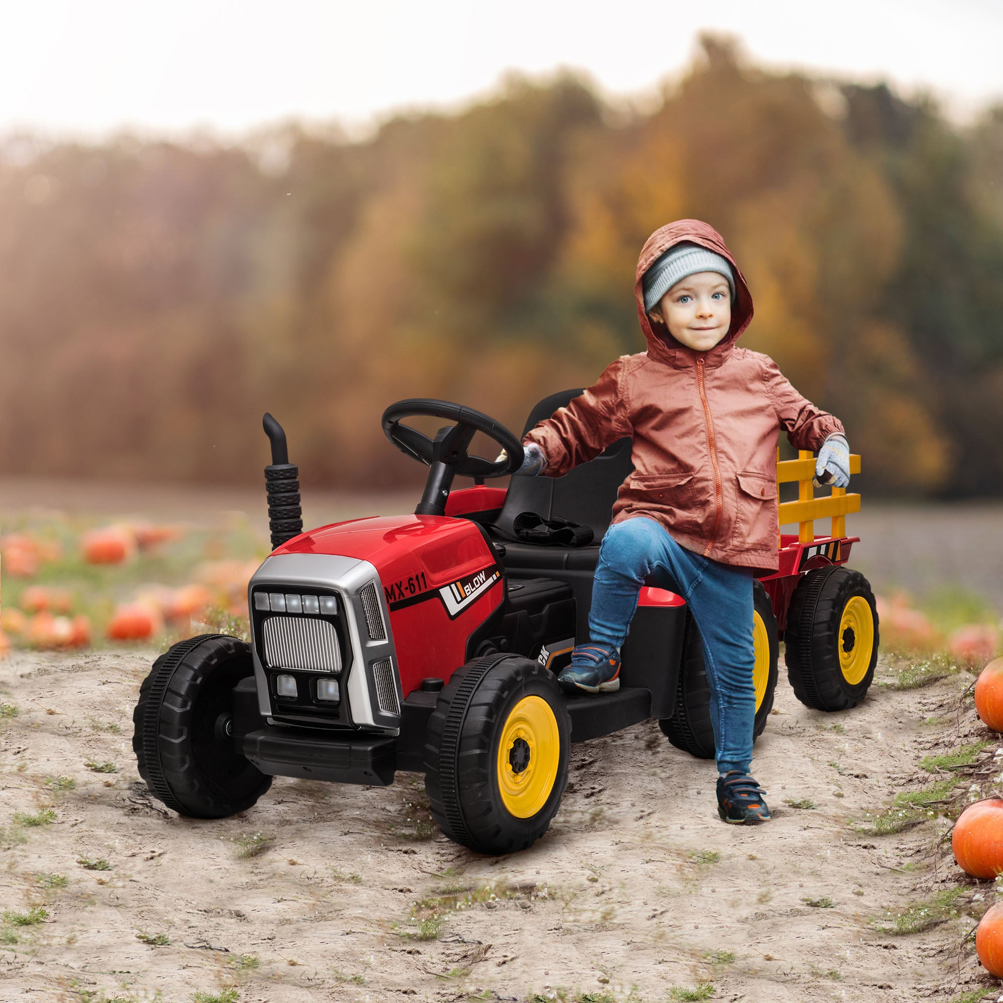 HOMCOM Kids Electric Ride-On Tractor with Trailer