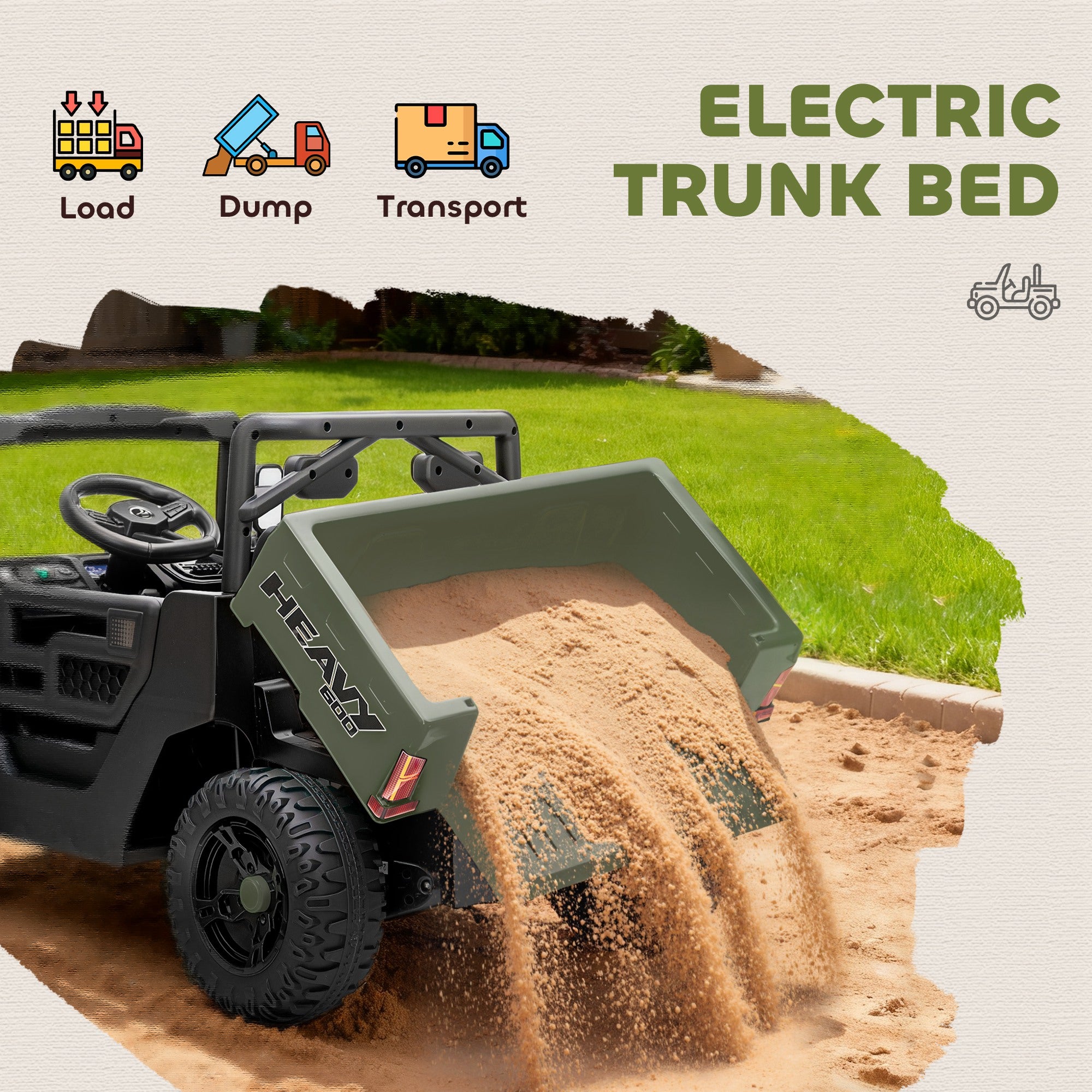 AIYAPLAY 12V Kids UTV Ride-On with Dump Bed