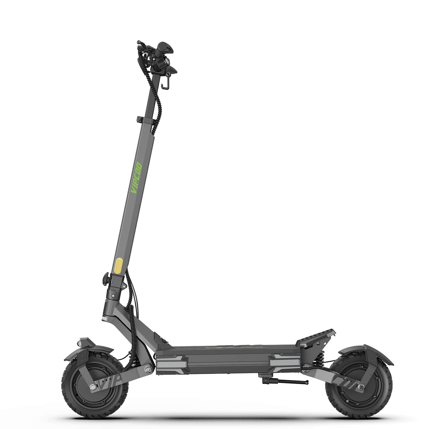 The Vipcoo VIPCOO VS6 1000W Electric Scooter, in black, features thick tires, a wide deck, sturdy frame, and handlebars, shown in profile against a white background.