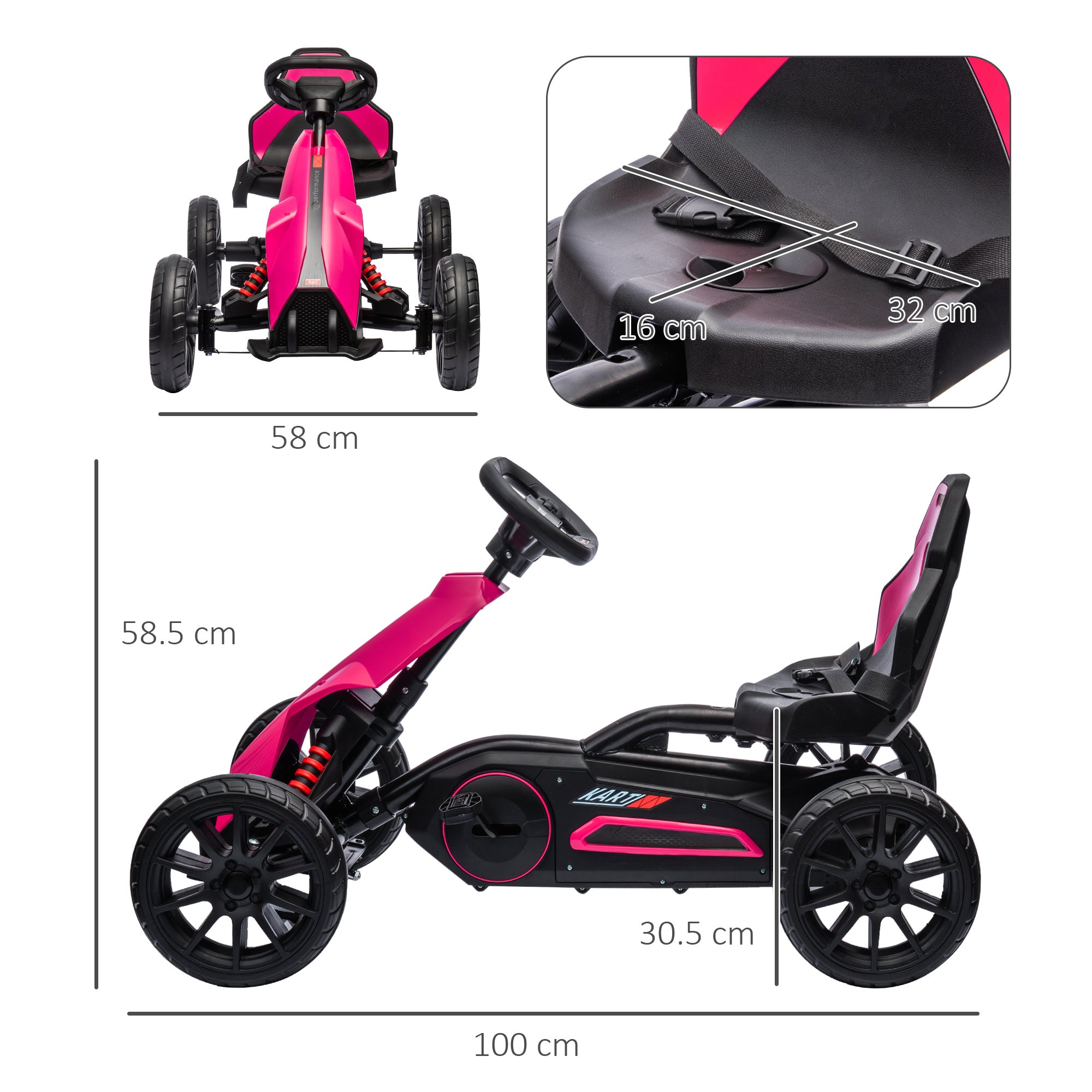 HOMCOM Kids Go Kart Adjustable Seat Handbrake
