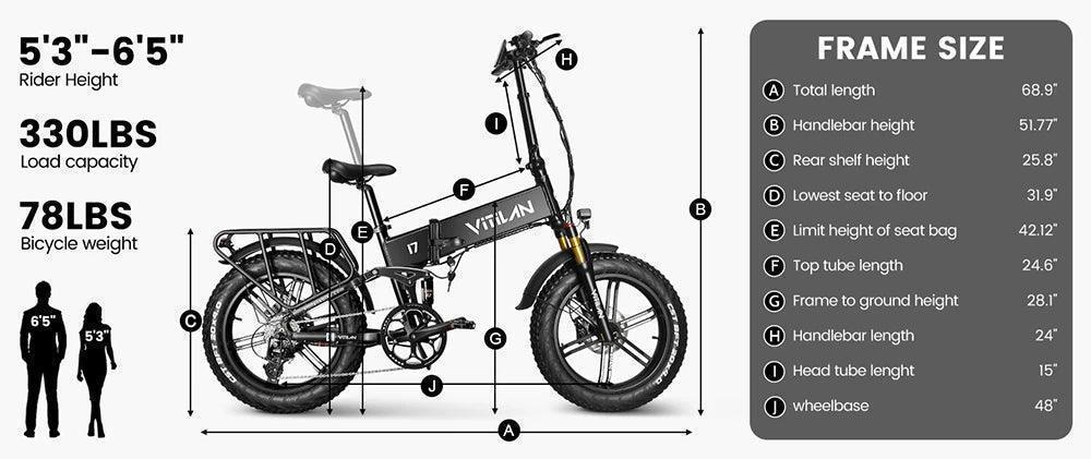 Vitilan I7 Pro 3.0 Electric Bike size and dimensions