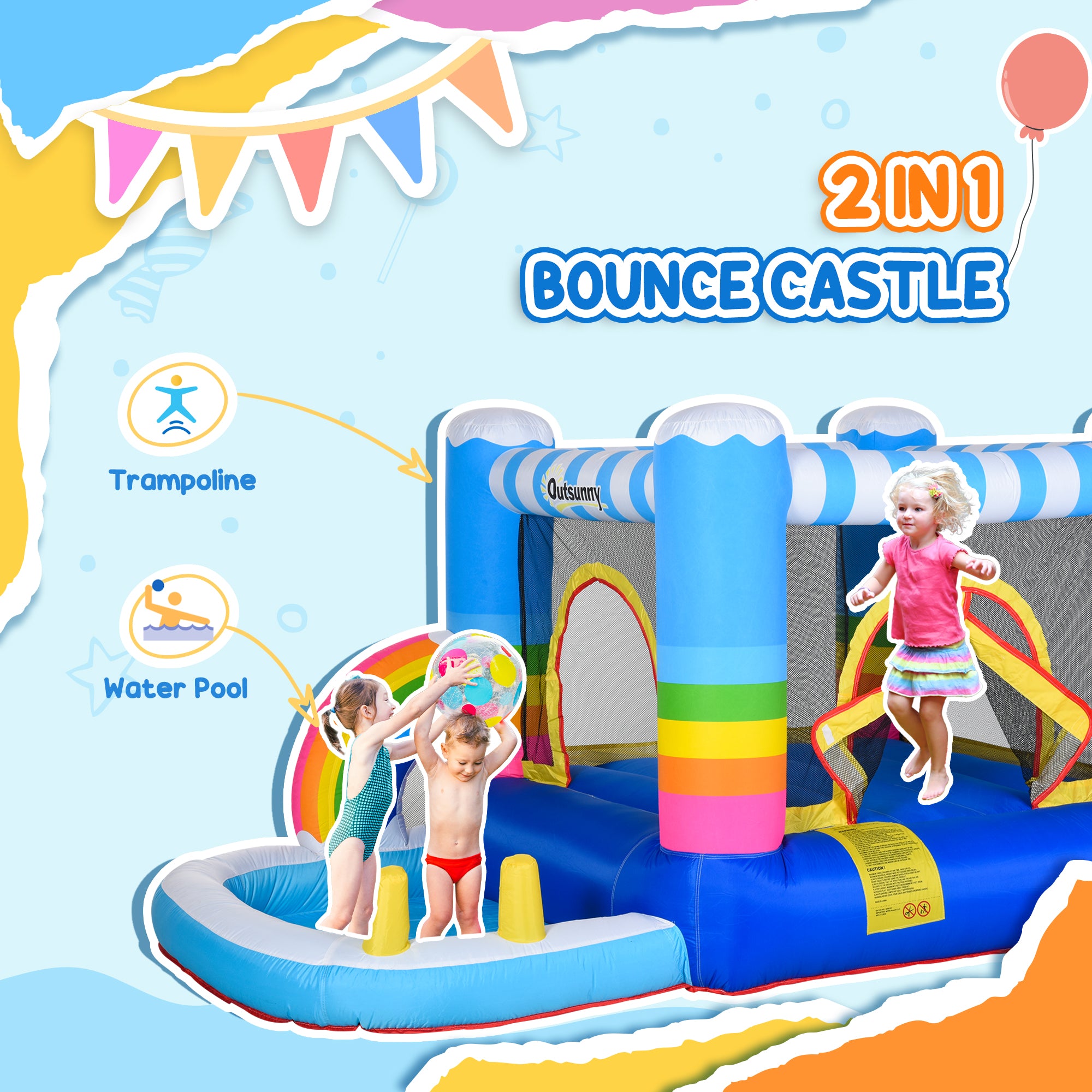 Outsunny Kids Bouncy Castle with Pool & Climbing Wall
