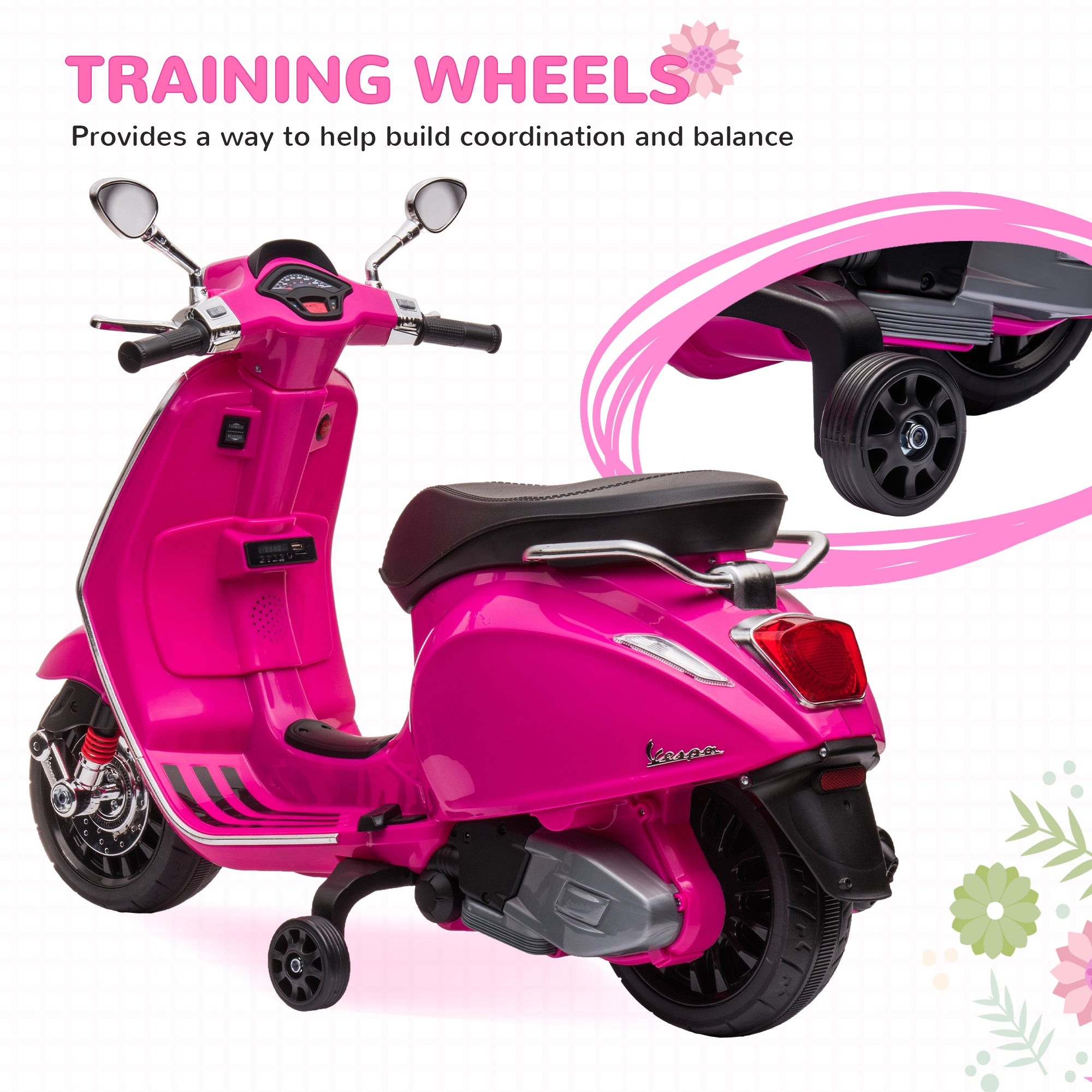 AIYAPLAY Vespa 12V Kids Electric Motorbike - Pink