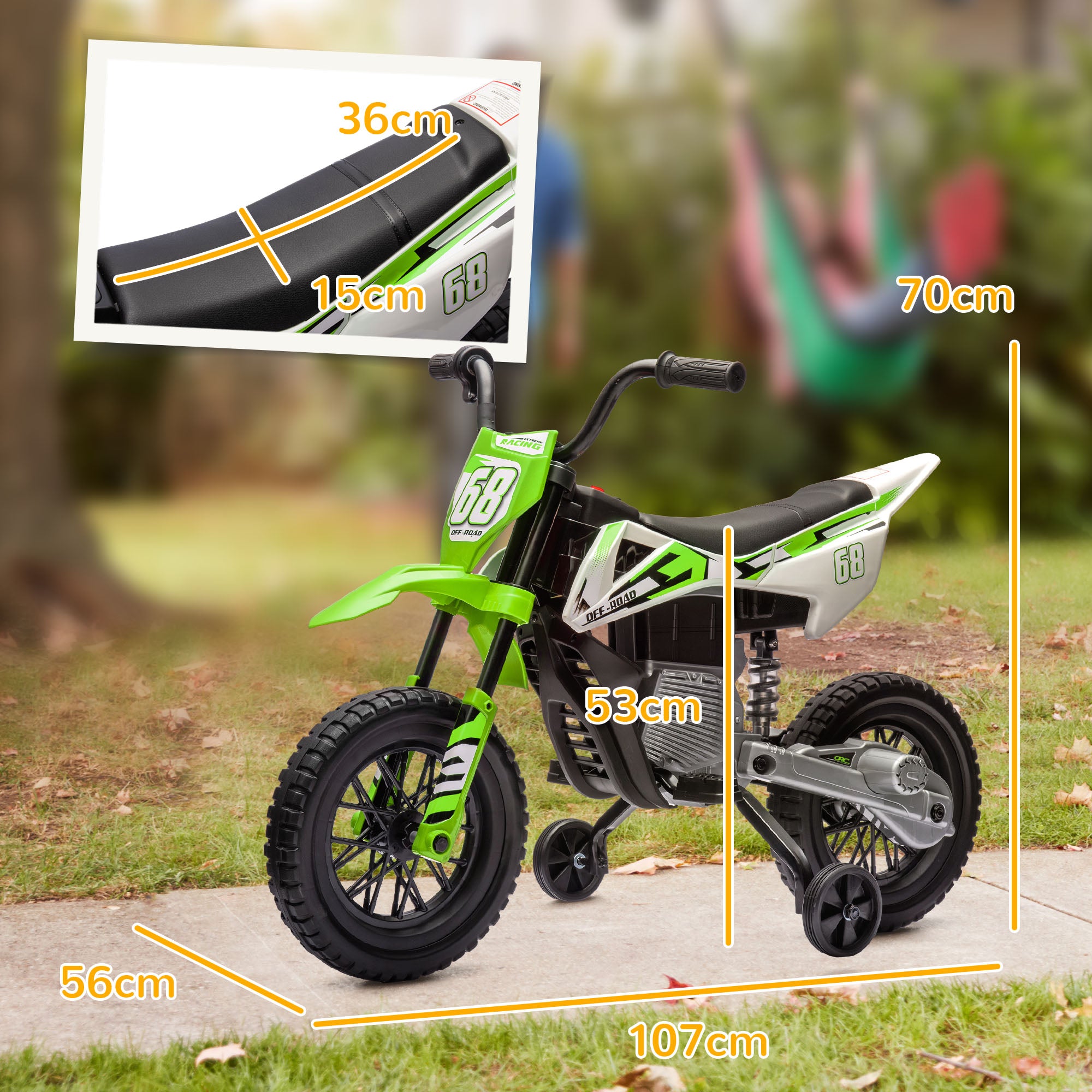 AIYAPLAY 12V Kids Electric Motorbike with Training Wheels