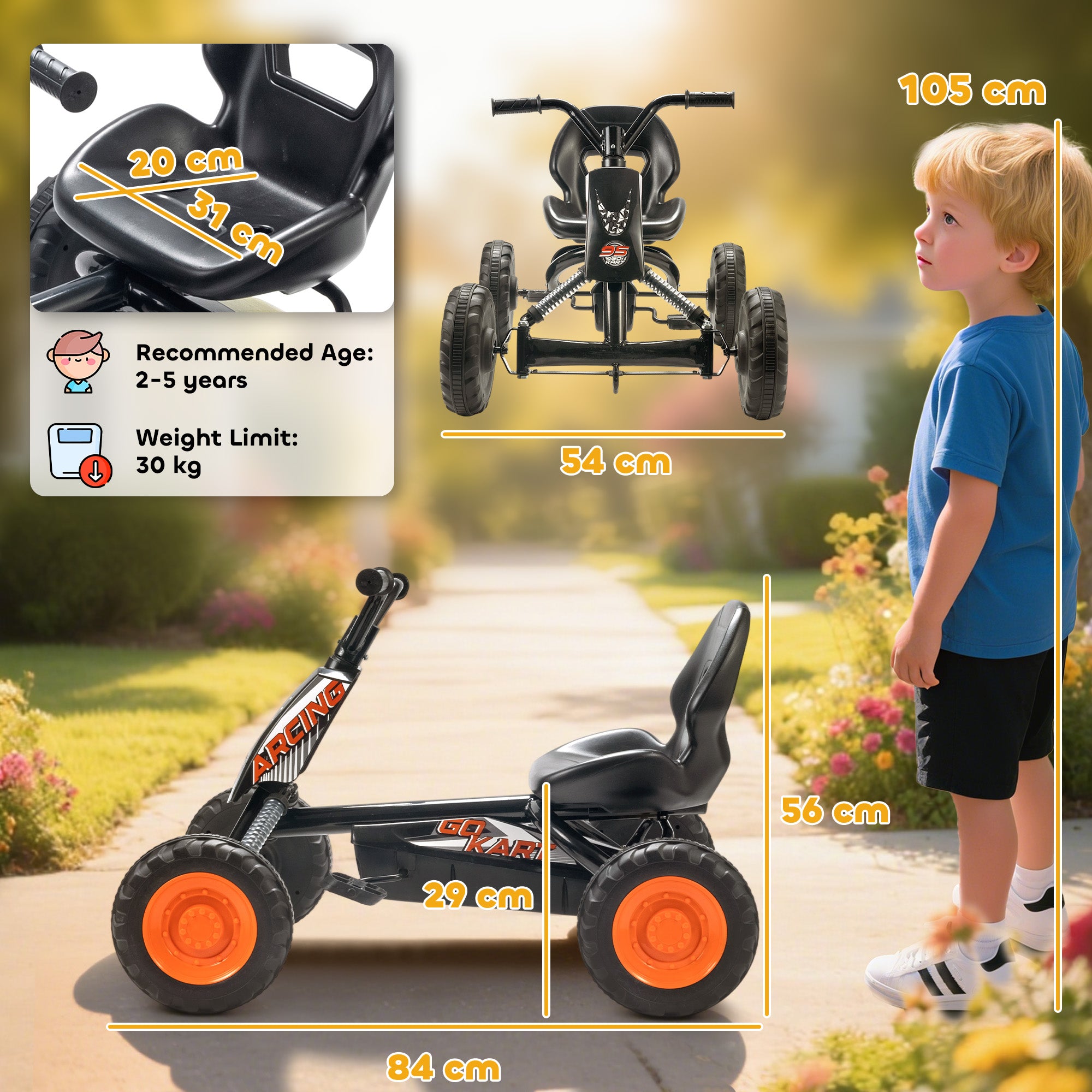 AIYAPLAY Kids Pedal Go Kart Steel Frame