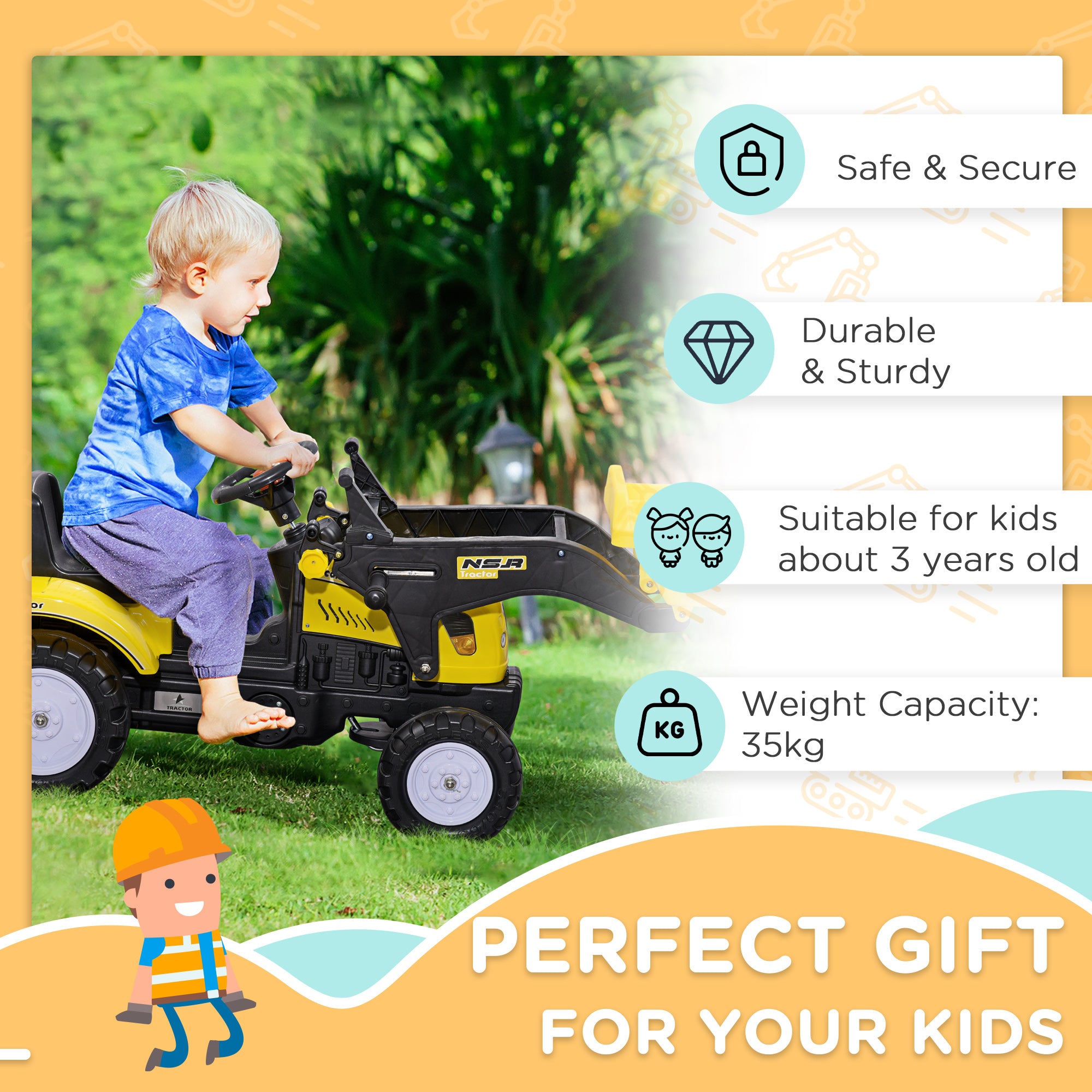 HOMCOM Pedal Go Kart Excavator Toy for 3 Years Old