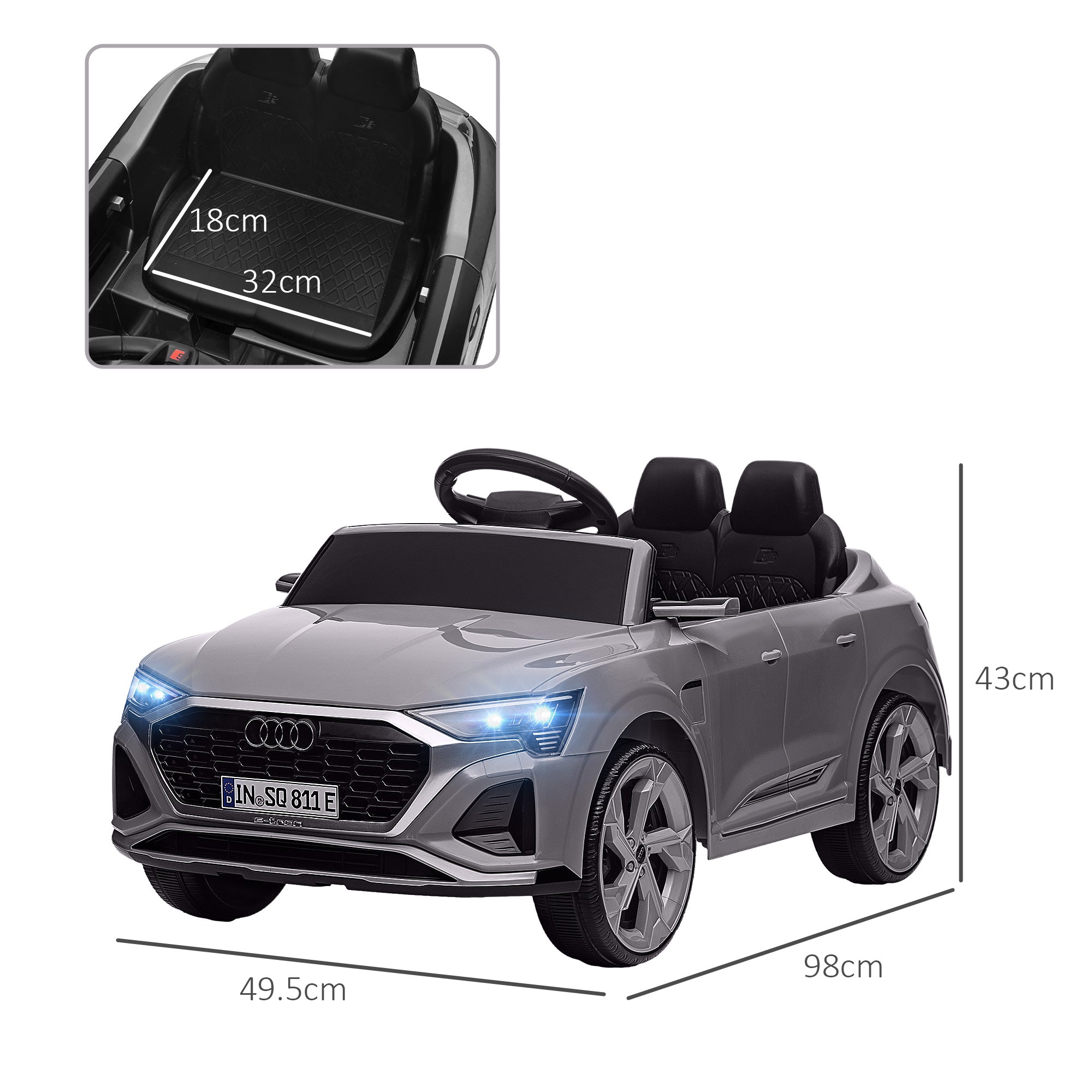 AIYAPLAY Audi Q8 e-tron Sportback 12V Kids Ride-On Car - Grey