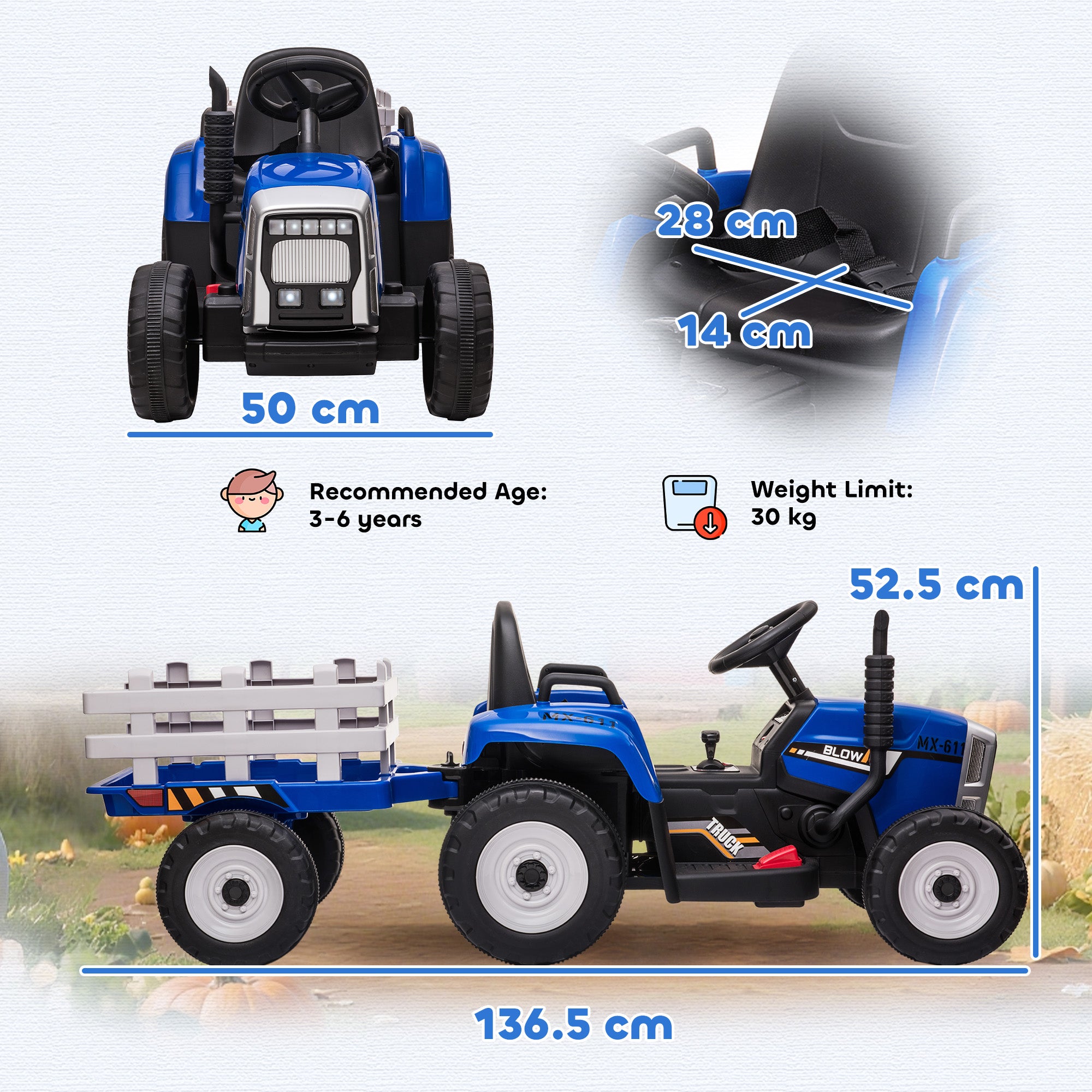 HOMCOM Kids Electric Ride-On Tractor with Trailer