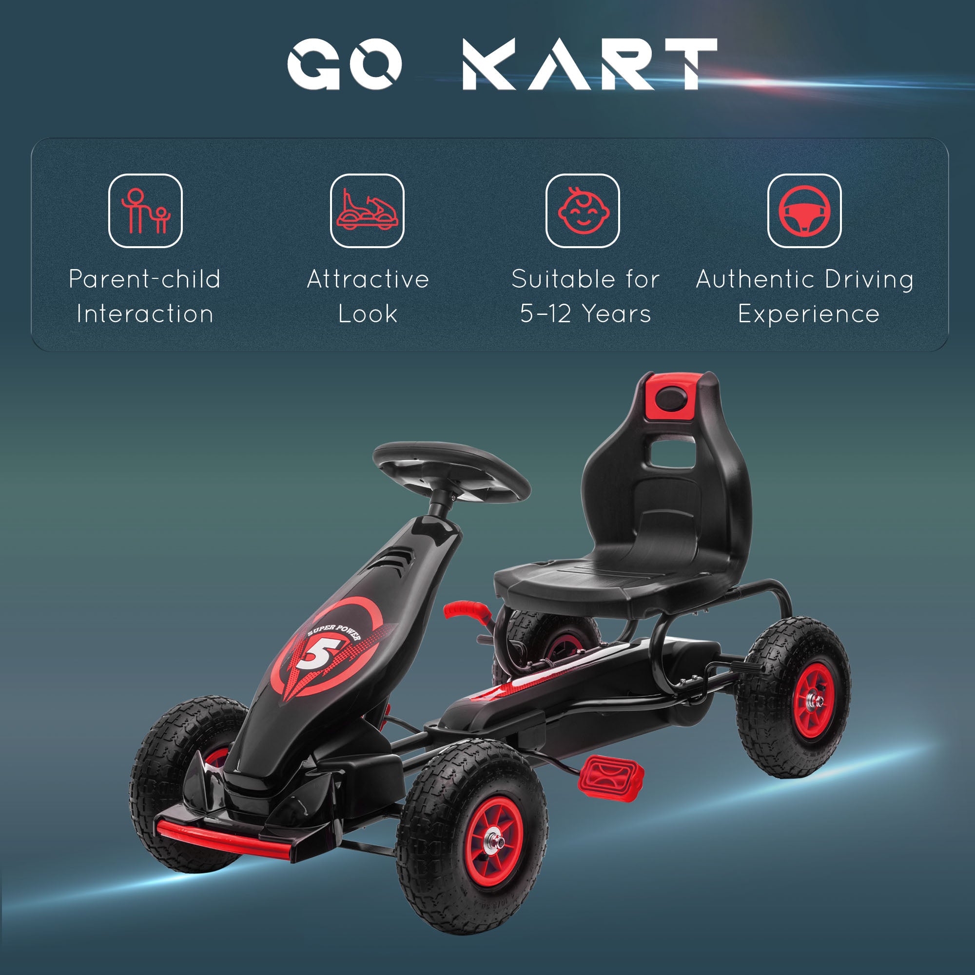 HOMCOM Kids Go Kart Adjustable Seat Inflatable Tyres