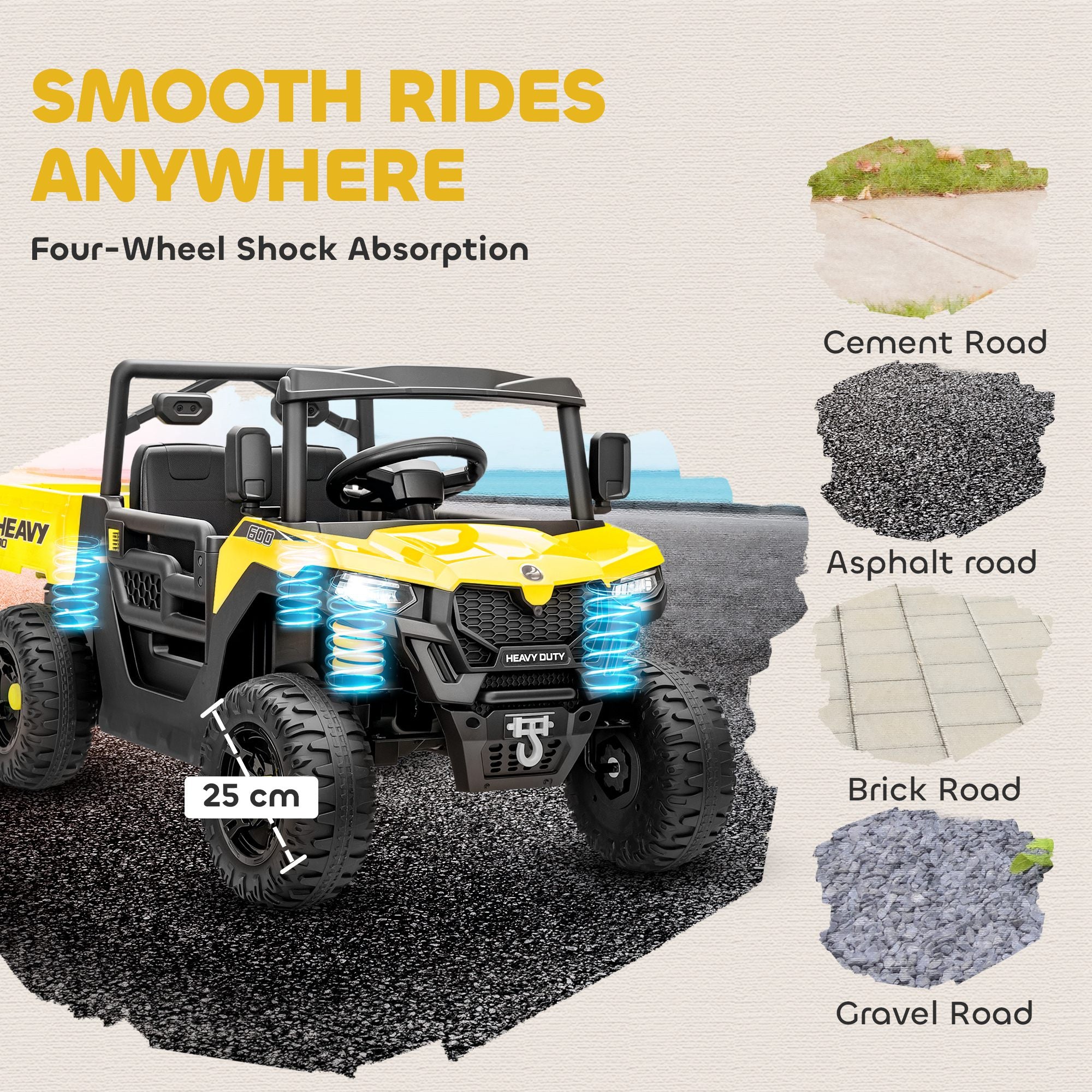 AIYAPLAY 12V Kids UTV Ride-On with Dump Bed