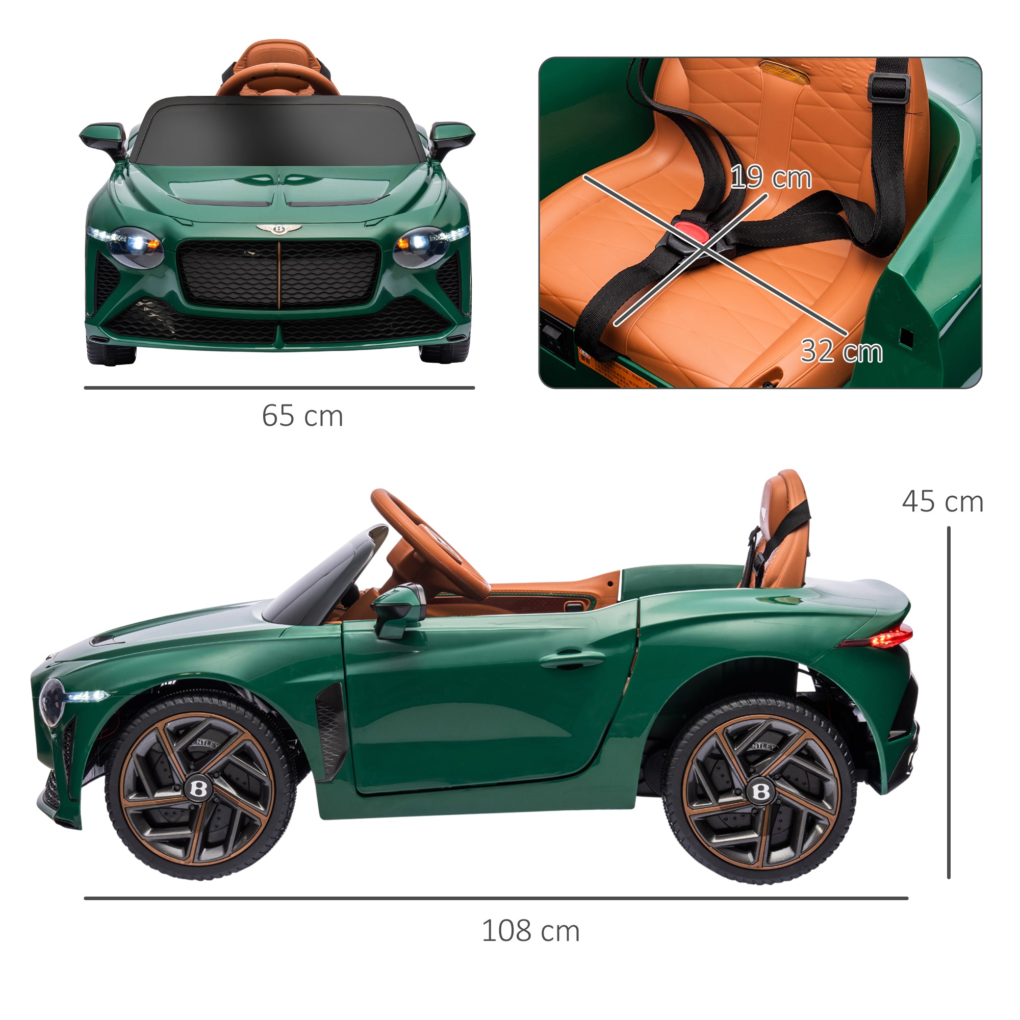 HOMCOM Bentley Bacalar 12V Kids Ride-On Car - Green