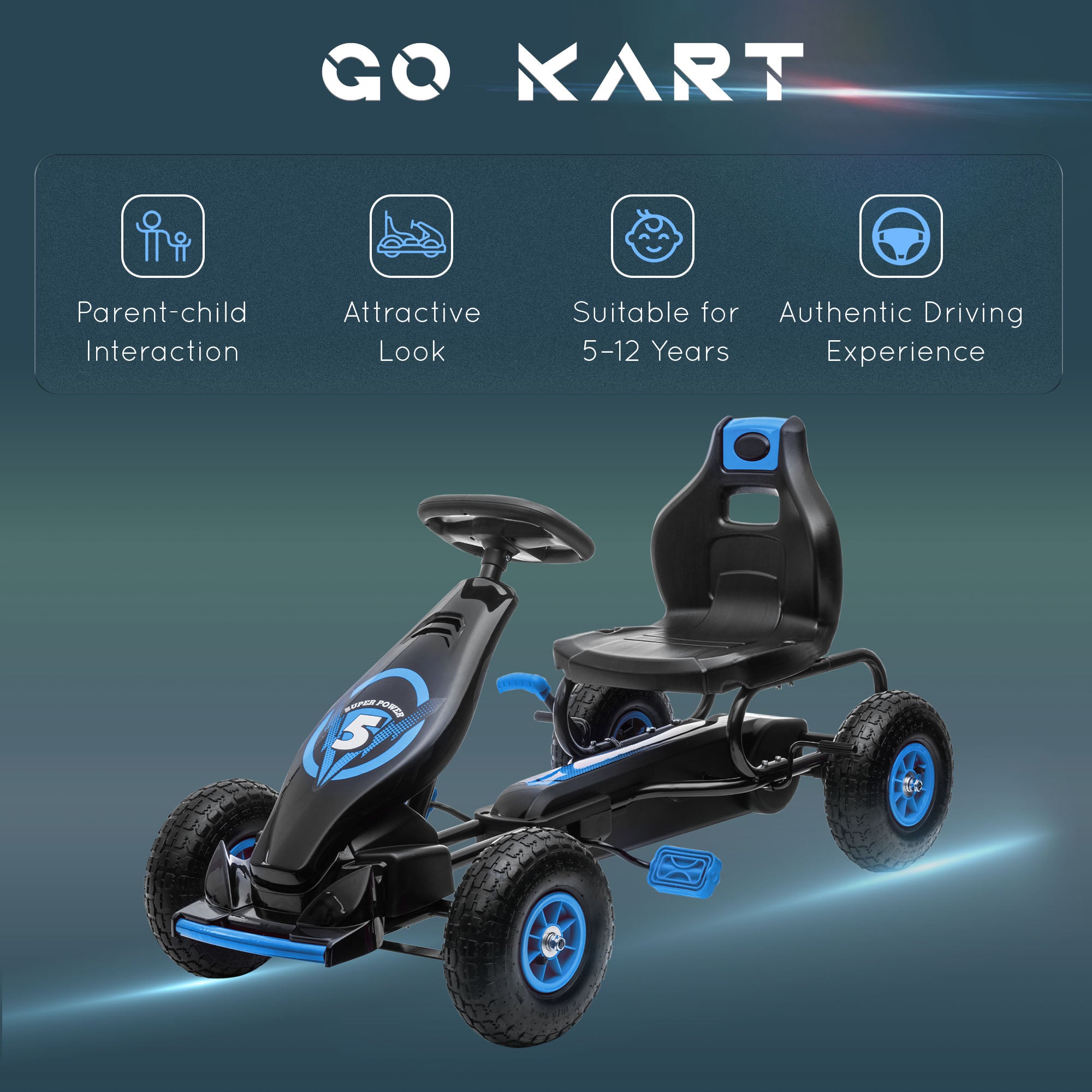 HOMCOM Kids Go Kart Adjustable Seat Inflatable Tyres