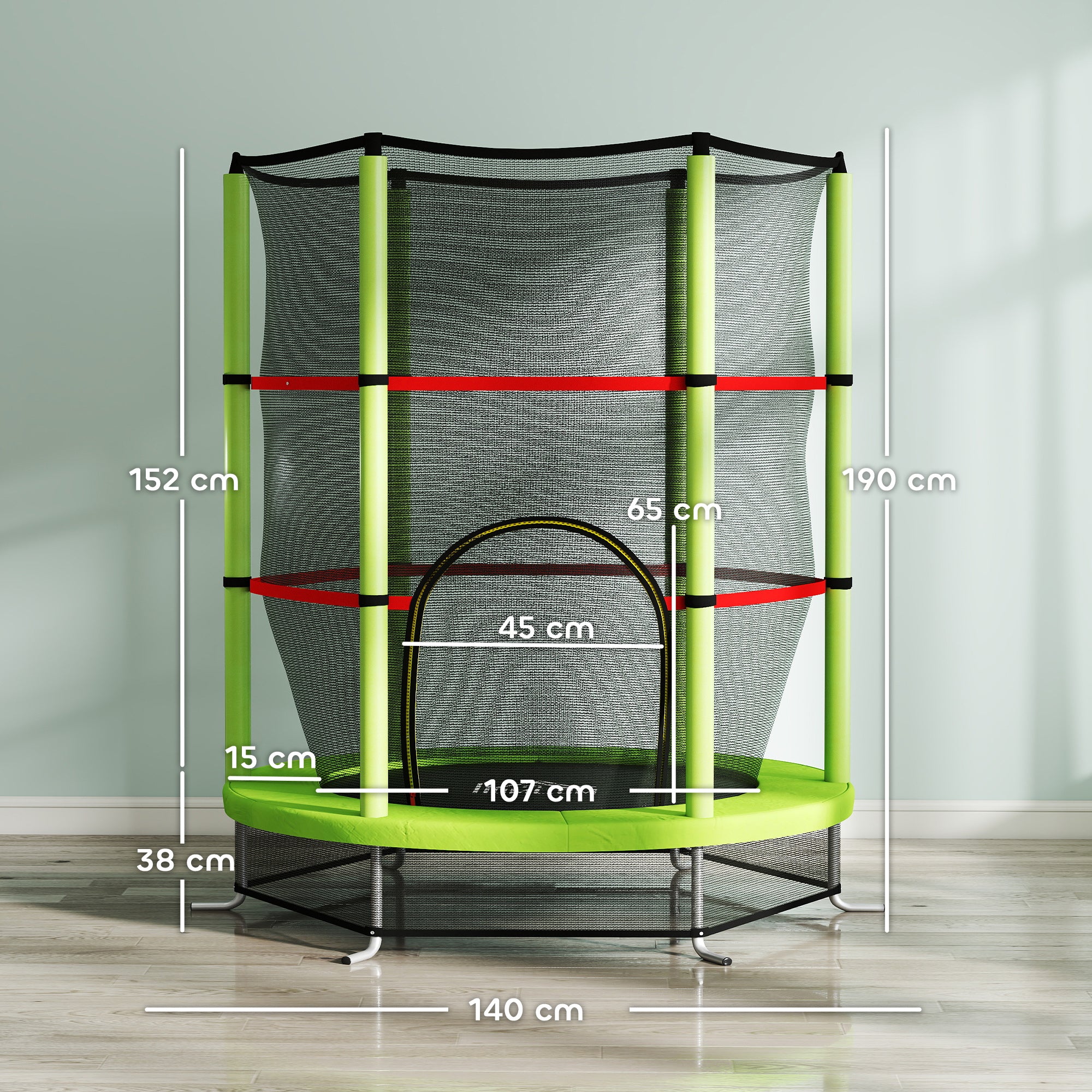 HOMCOM Kids Trampoline, with Enclosure Net, Steel Frame, for Ages 3-6 Years 7