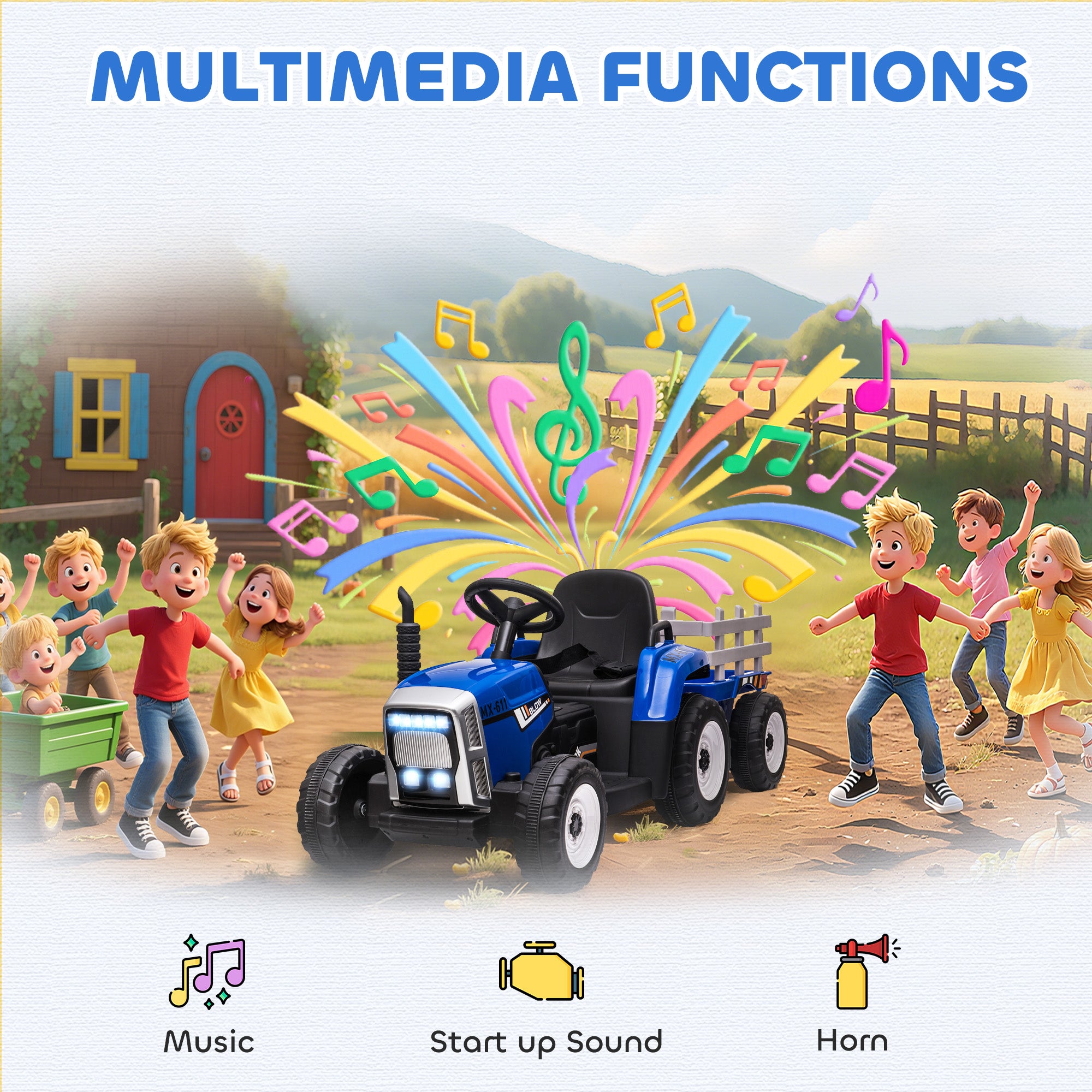 HOMCOM Kids Electric Ride-On Tractor with Trailer